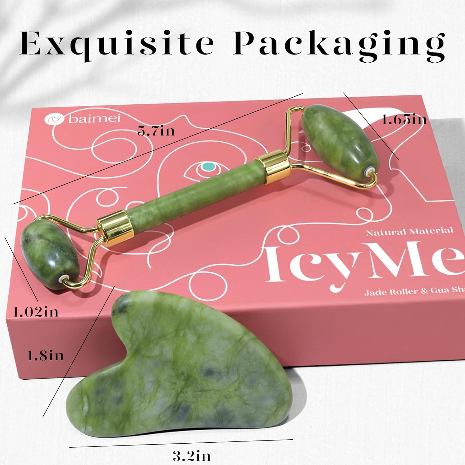 BAIMEI IcyMe Gua Sha & Jade Roller Set for Facial Sculpting and Relaxation | Cooling Face Roller & Guasha Tool for Face Depuffing & Jawline Definition, Beauty Skin Care Tool Gifts for Women–Green - Image 8