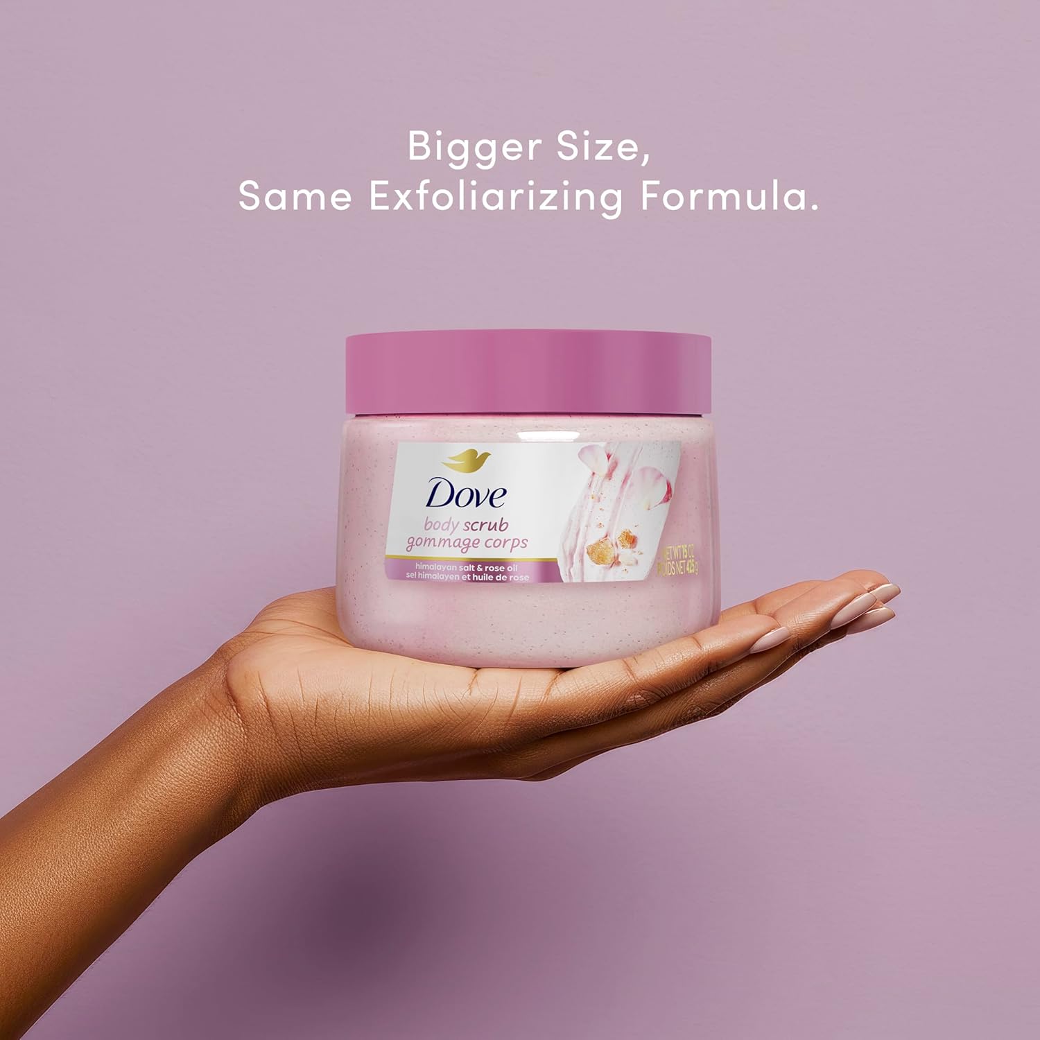 Dove Himalayan Salt & Rose Oil Body Scrub Exfoliates and Deeply 15 oz | For skin that needs polish, Helps reveal smooth skin, With Himalayan salt & Rose Oil - Image 3