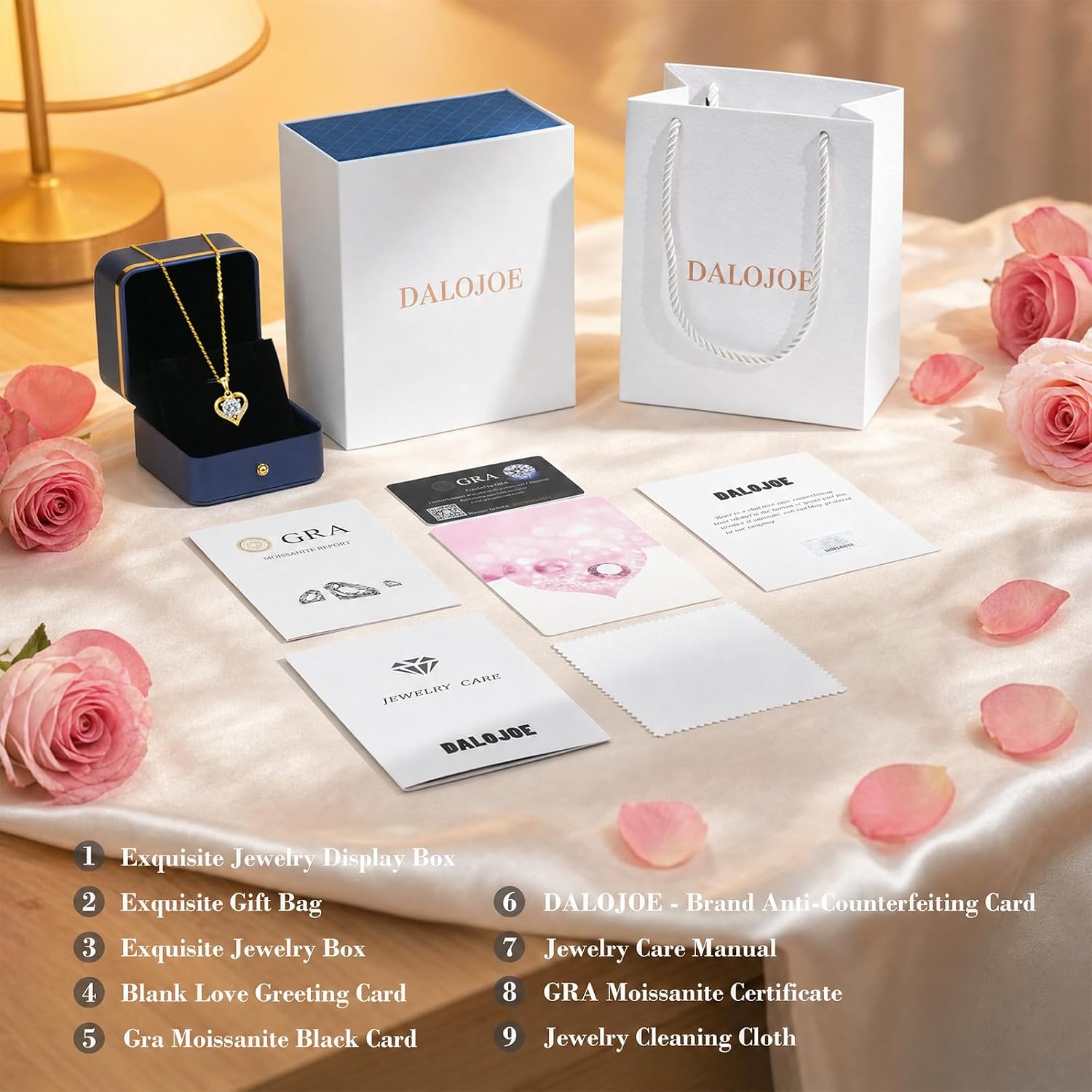 DALOJOE Moissanite Necklace for Women, 18K Gold Plated 925 Sterling Silver | 1-3 CT Moissanite Heart Necklace Engraved with "I LOVE YOU" – Anniversary or Birthday Jewelry Gift for Women, Wife or Mom - Image 6