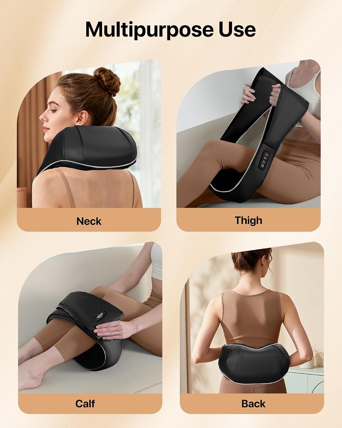 ALLJOY Shiatsu Neck and Back Massager with Heat, Deep Tissue Kneading Electric Massager for Shoulder, Lumbar, and Leg Pain Relief, Self-Care Wellness Gifts for Women Men Mom Dad | 3 Intensities with Heat up to 113°F, 15 Minute Auto Shutoff Overheat Protection and Travel Bag for Home Office and Car Use - Image 7