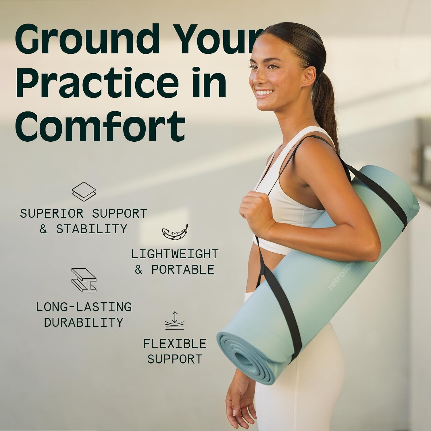 Retrospec Solana Yoga Mat 1" Thick w/Nylon Strap for Men & Women - Non Slip Exercise Mat for Home Yoga, Pilates, Stretching, Floor & Fitness Workouts - Image 5