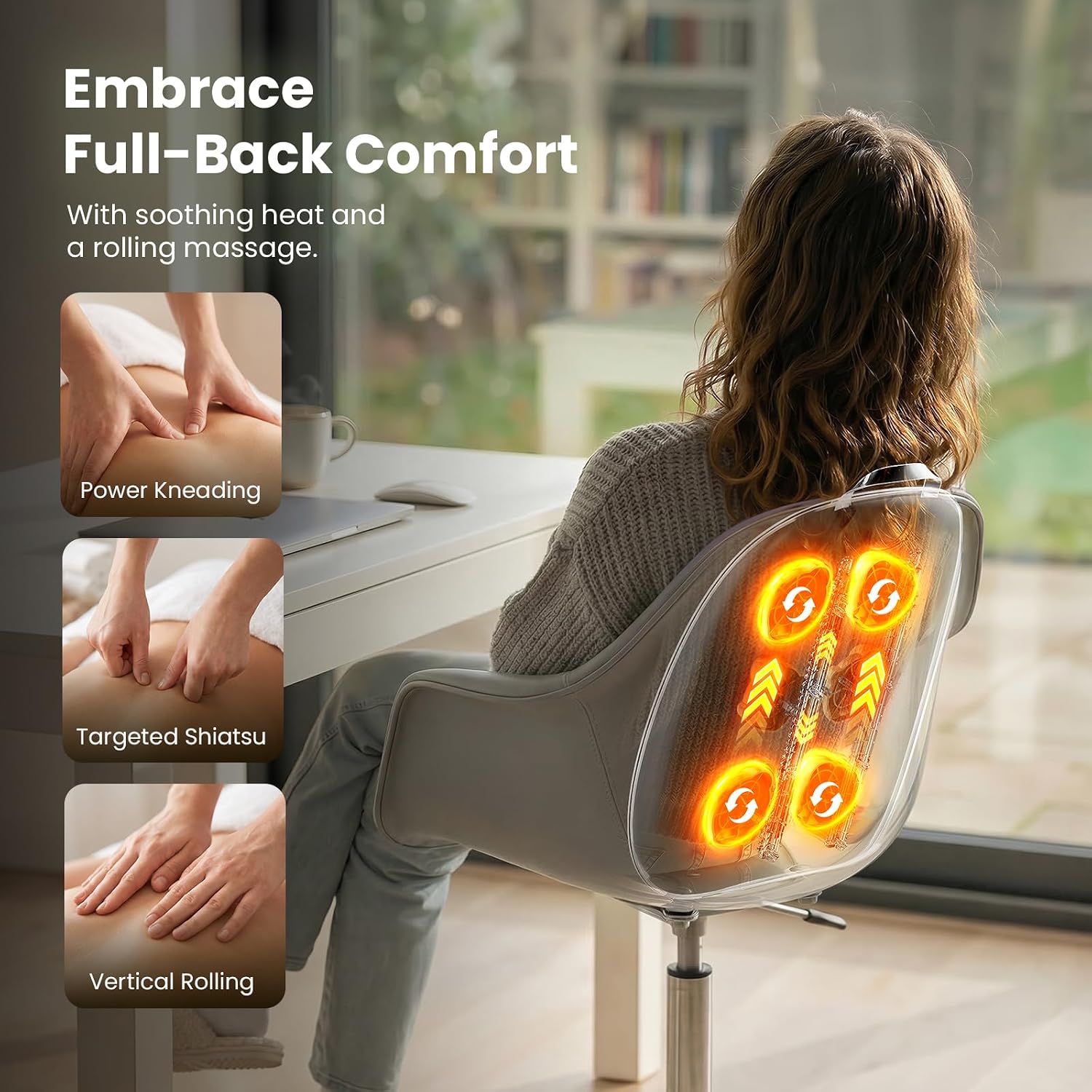 BOB AND BRAD Shiatsu Back Massager with Heat EZBack Pro FSA-HSA Eligible | Deep Tissue Massage for Pain Relief, 4D Kneading, Up and Down Rolling, Corded Electric, Office Home, Gift for Men - Image 2