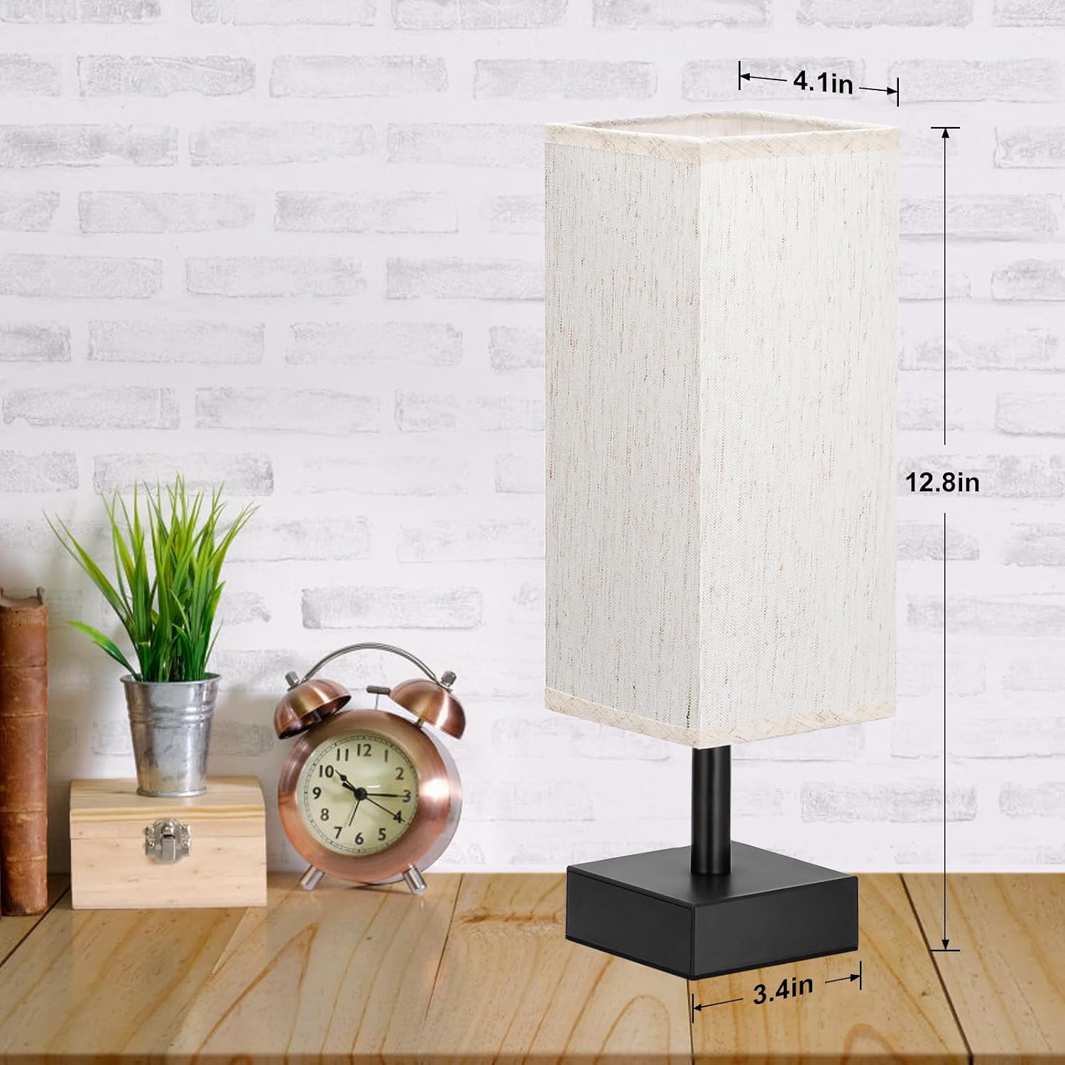 aooshine Small Bedside Table Lamp for Bedroom - Square Cream Fabric Shade | Inline Rocker Switch, Corded Electric, Bulb Not Included, 12.8" Mini Table Lamp for Nightstand, Desk, Dorm, Office - Image 2