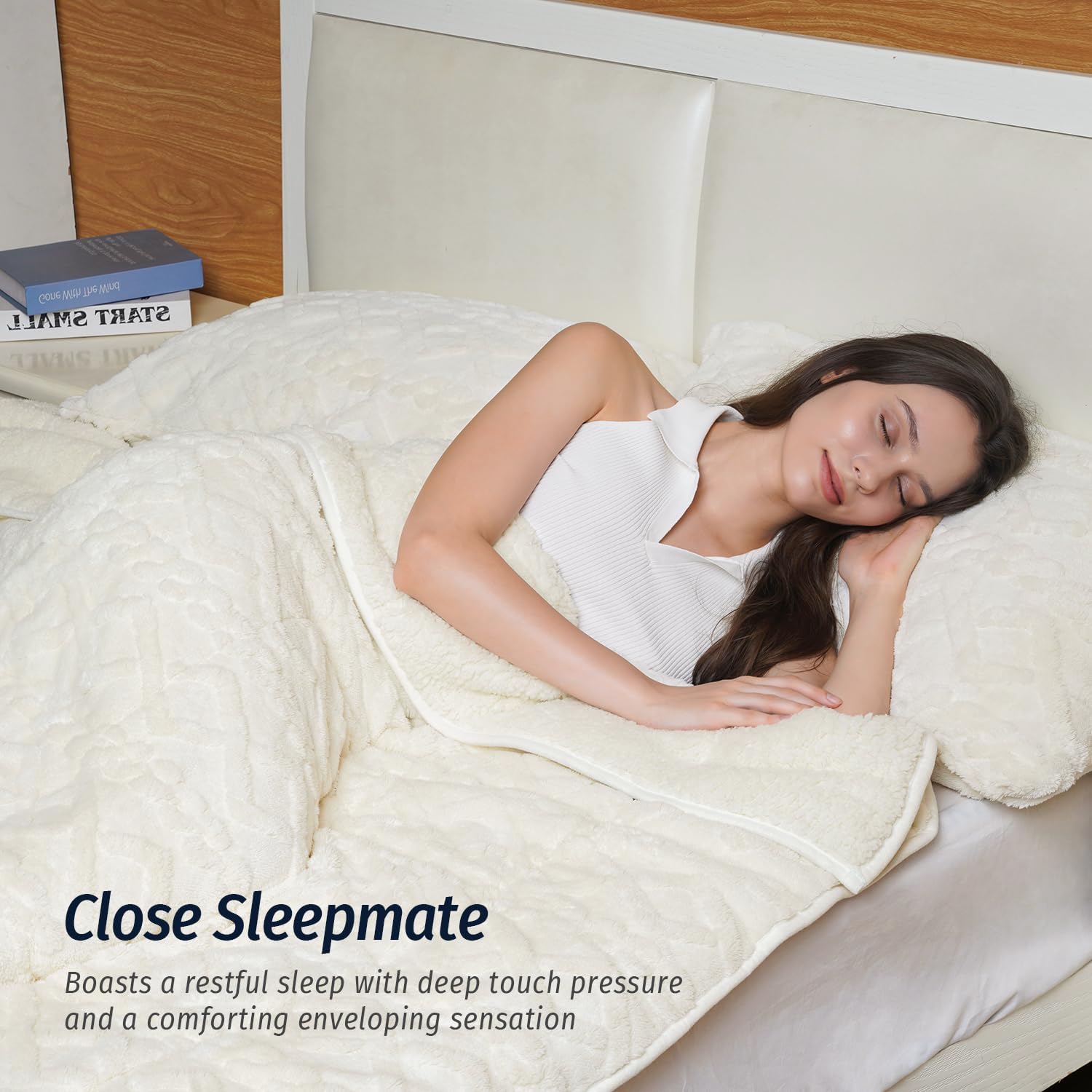 Weighted Blanket for Adults Twin Size 15 lbs 48" x 72" Cream White | Boost Sleep Quality, Relax Body & Mind, Dual Sided Soft Fuzzy Heavy Throw Blankets, Jacquard Knitted, Chunky Warm Fluffy - Image 3