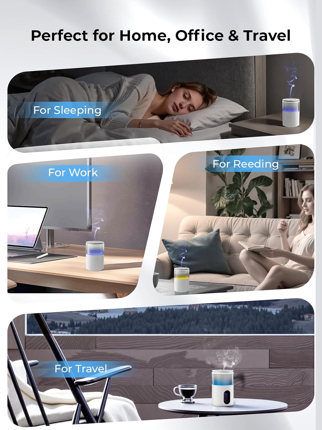 Waterless Essential Oil Diffuser: 𝟗-𝐂𝐨𝐥𝐨𝐫 𝐋𝐄𝐃 Snow White | Portable Scent Diffuser - No Water No Heat For Pure Aroma - 48H Battery 3 Mist Levels & 4 Timers for Car Office - Image 5