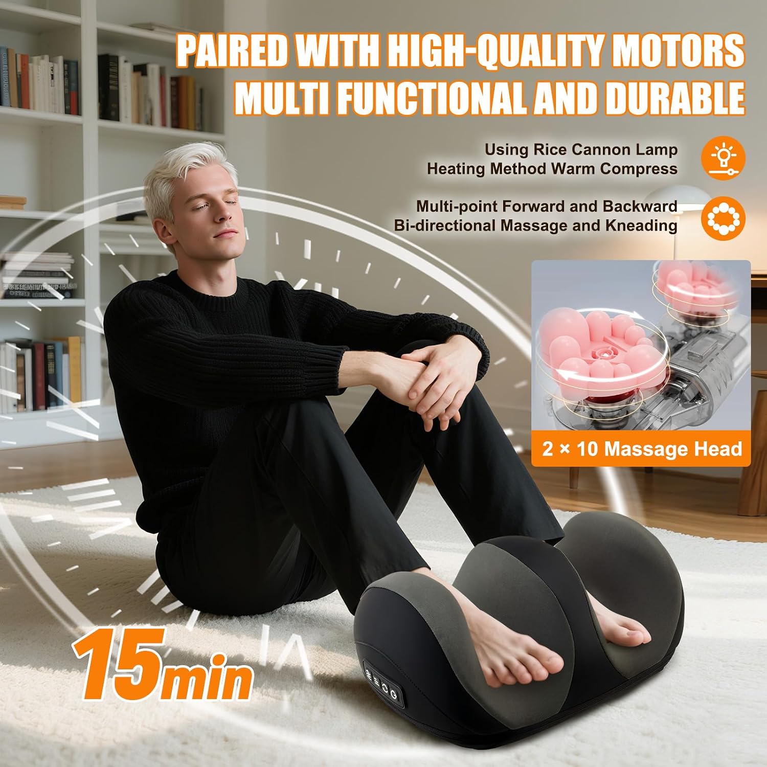 Shiatsu Foot Massager, Foot and Calf Massager with Heat, Black | 3 Intensity Levels, Heating, Auto Shut Off, for Feet, Calves, Arms and Ankles, for Plantar Fasciitis, Pain Relief - Image 5