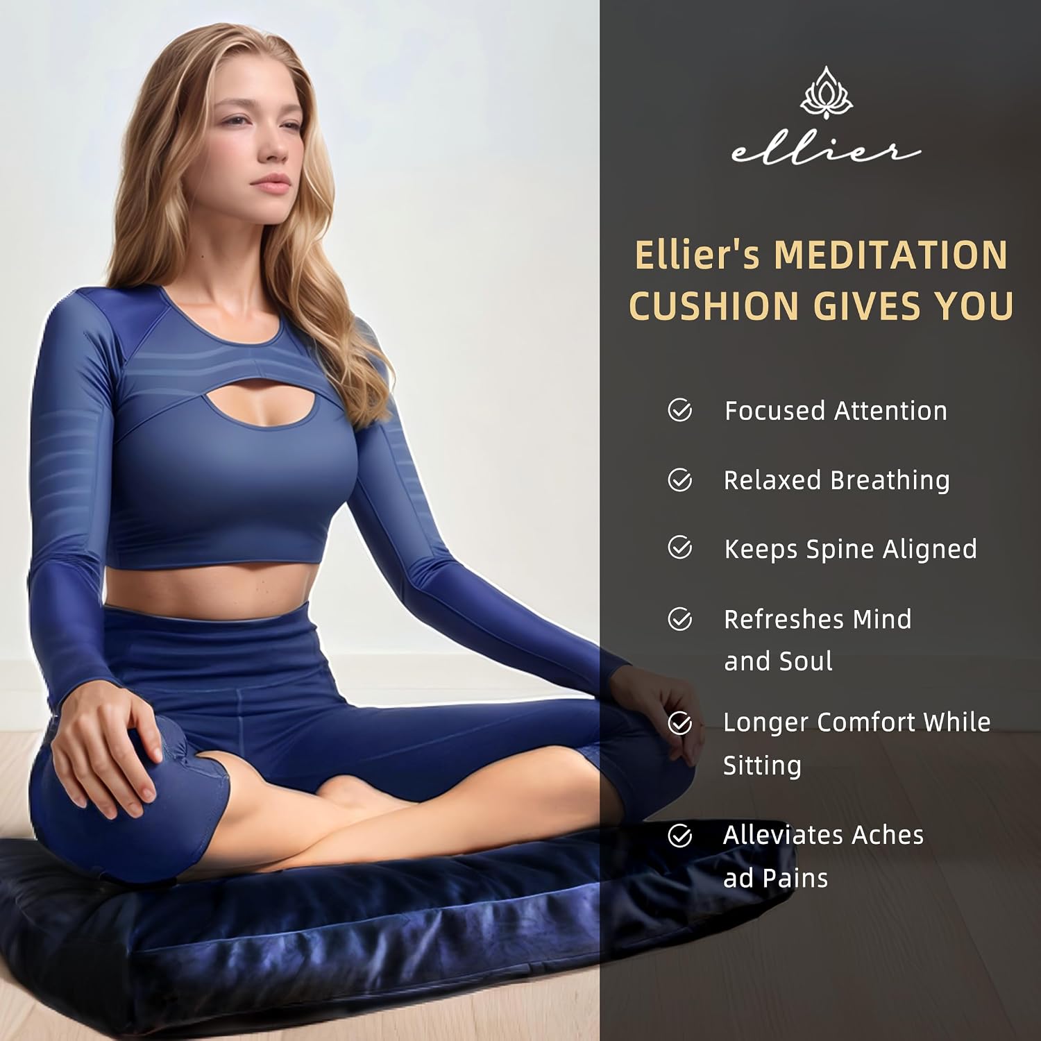 Zafu & Zabuton Meditation Cushion Set - Buckwheat Hull & Memory Foam Pillows, Ergonomic Support for Yoga, Mindfulness - Organic Velvet Cover, Large Size, Durable Comfort (Dark Blue) - Image 4