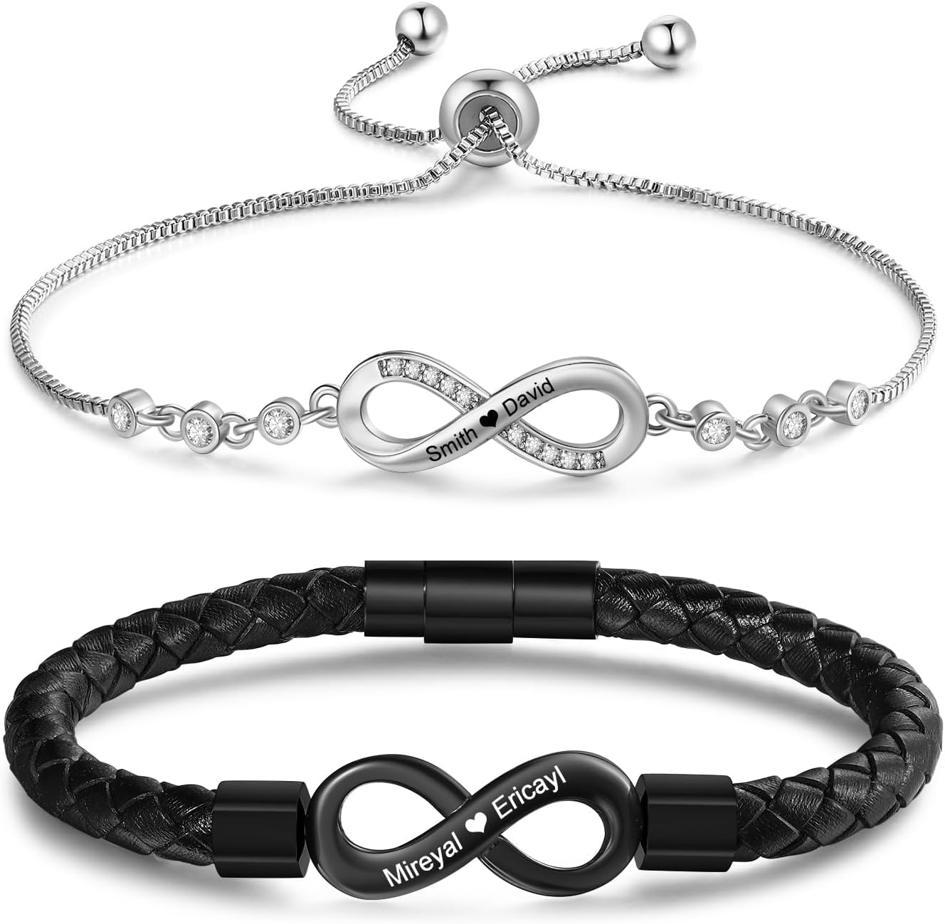 Personalized Infinity Bracelets for Couples, Custom Name Matching Bracelets for Him and Her, Adjustable Engraved Couple Jewelry for Valentine’s Day