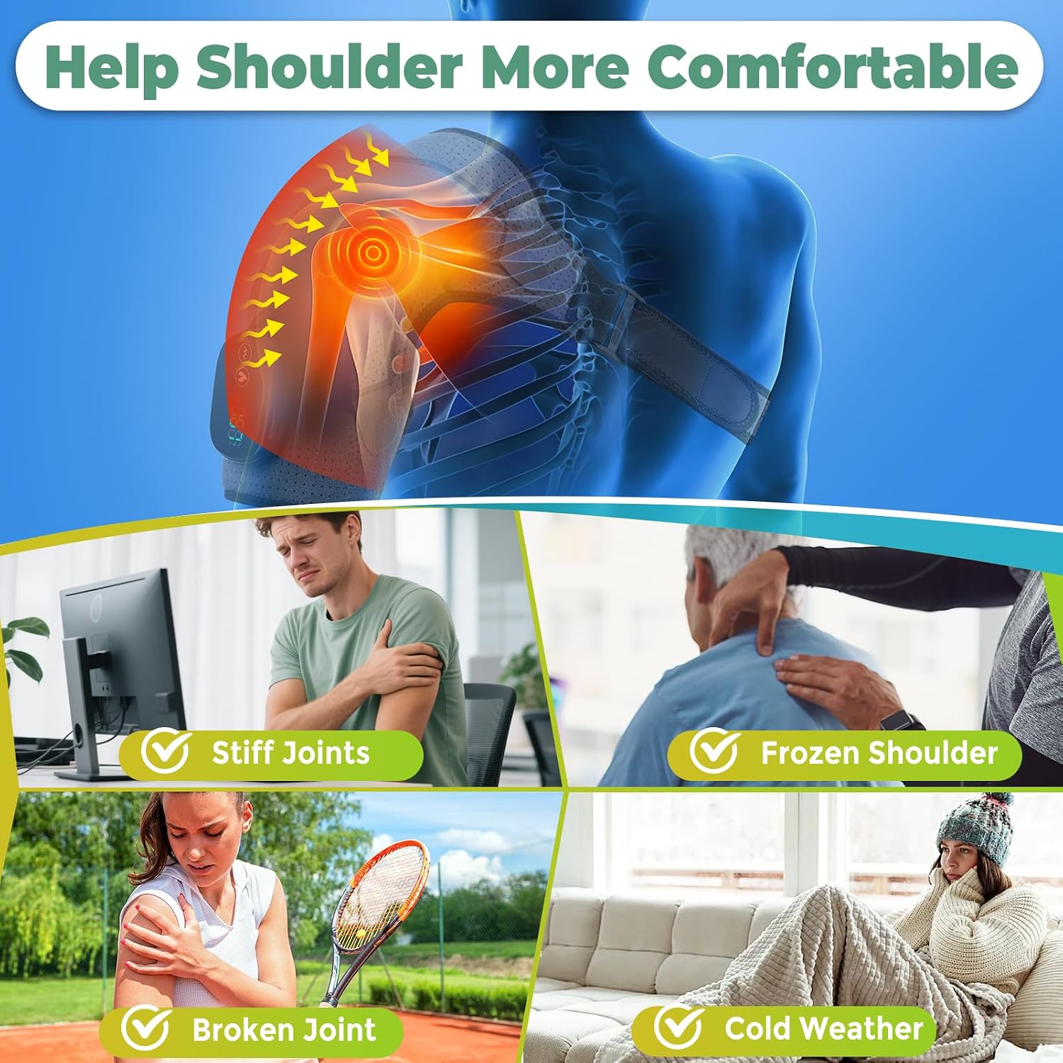 Cordless Shoulder Heating Pad, FSA Eligible Heated Shoulder Massager | 3 Vibration and Heating Modes, Breathable Fabric, HD Display, 5000mAh Battery, Adjustable Size, for Rotator Cuff - Image 2
