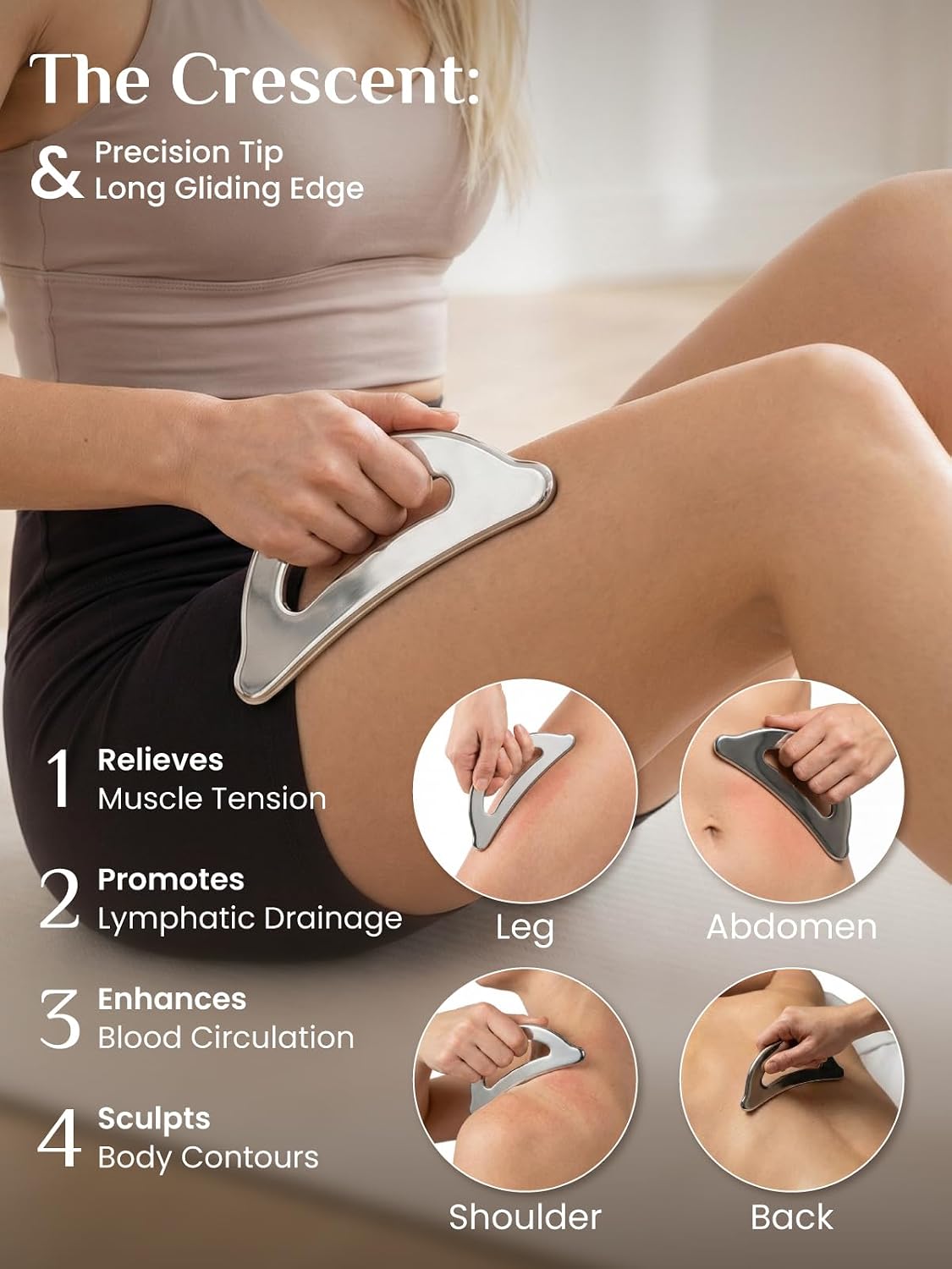Rena Chris Gua Sha & Muscle Scraper Tool, Stainless Steel Body & Face Gua Sha Set for Deep Tissue Massage & Lymphatic Drainage, Guide & Travel Pouch Included (3-Piece Kit) - Image 3