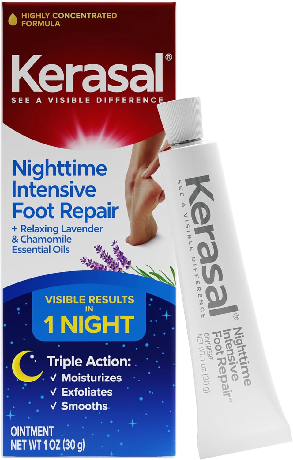 Kerasal Nighttime Intensive Foot Repair,Smooth Cracked Heels, Ointment, 1oz