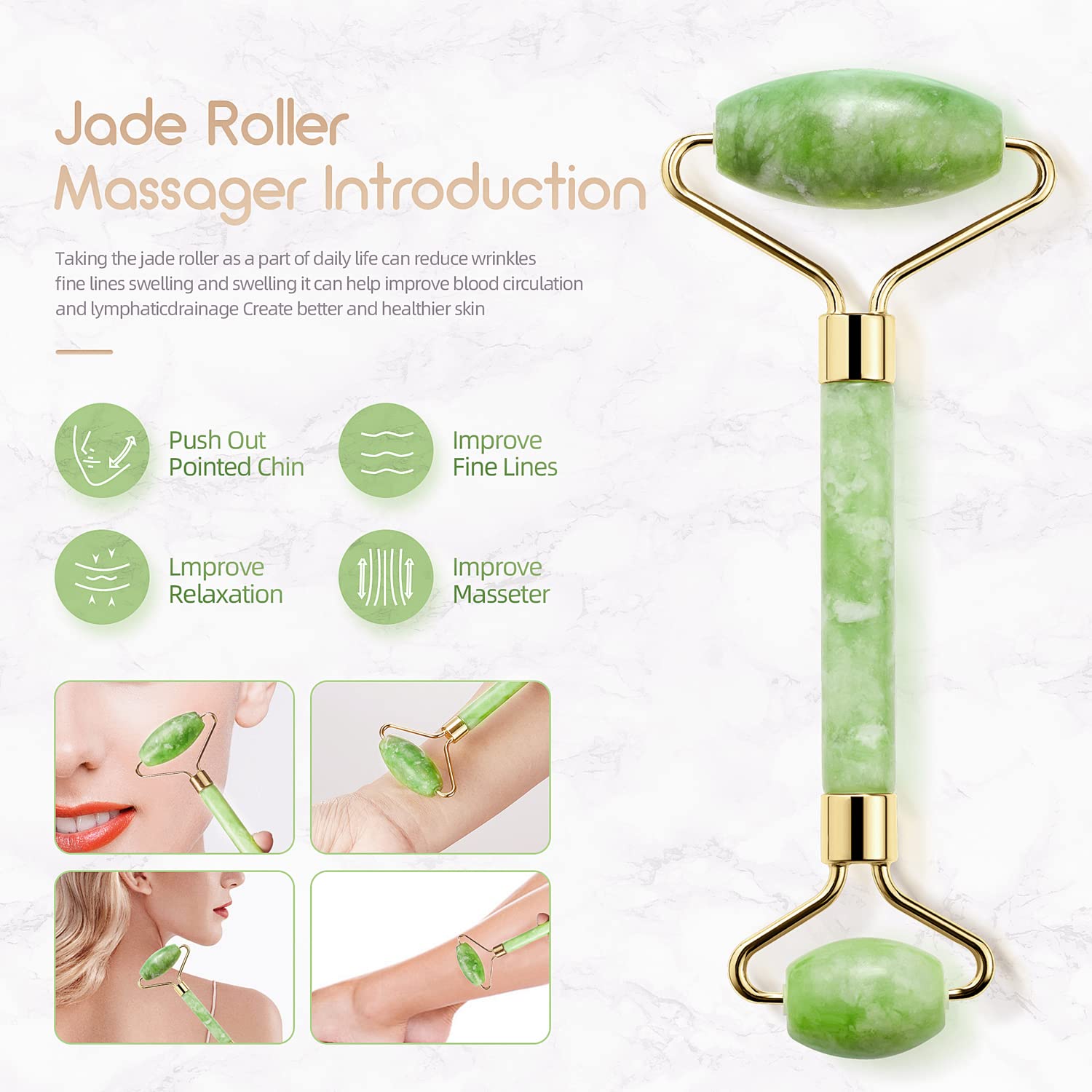 AECW Natural Jade Roller for Face Eyes Tool Jade Facial Roller Noiseless Facial Massage Roller - Image 4