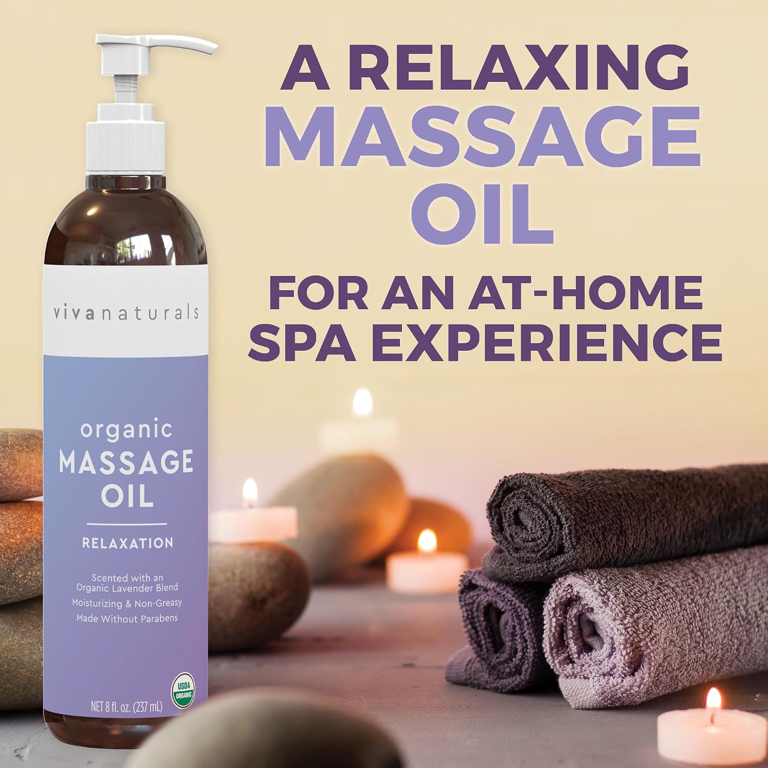 Viva Naturals Organic Massage Oil, Lavender Scented, 8 fl oz (237 mL) – Non-Greasy, Certified Organic Massage Therapy Oils - Image 2