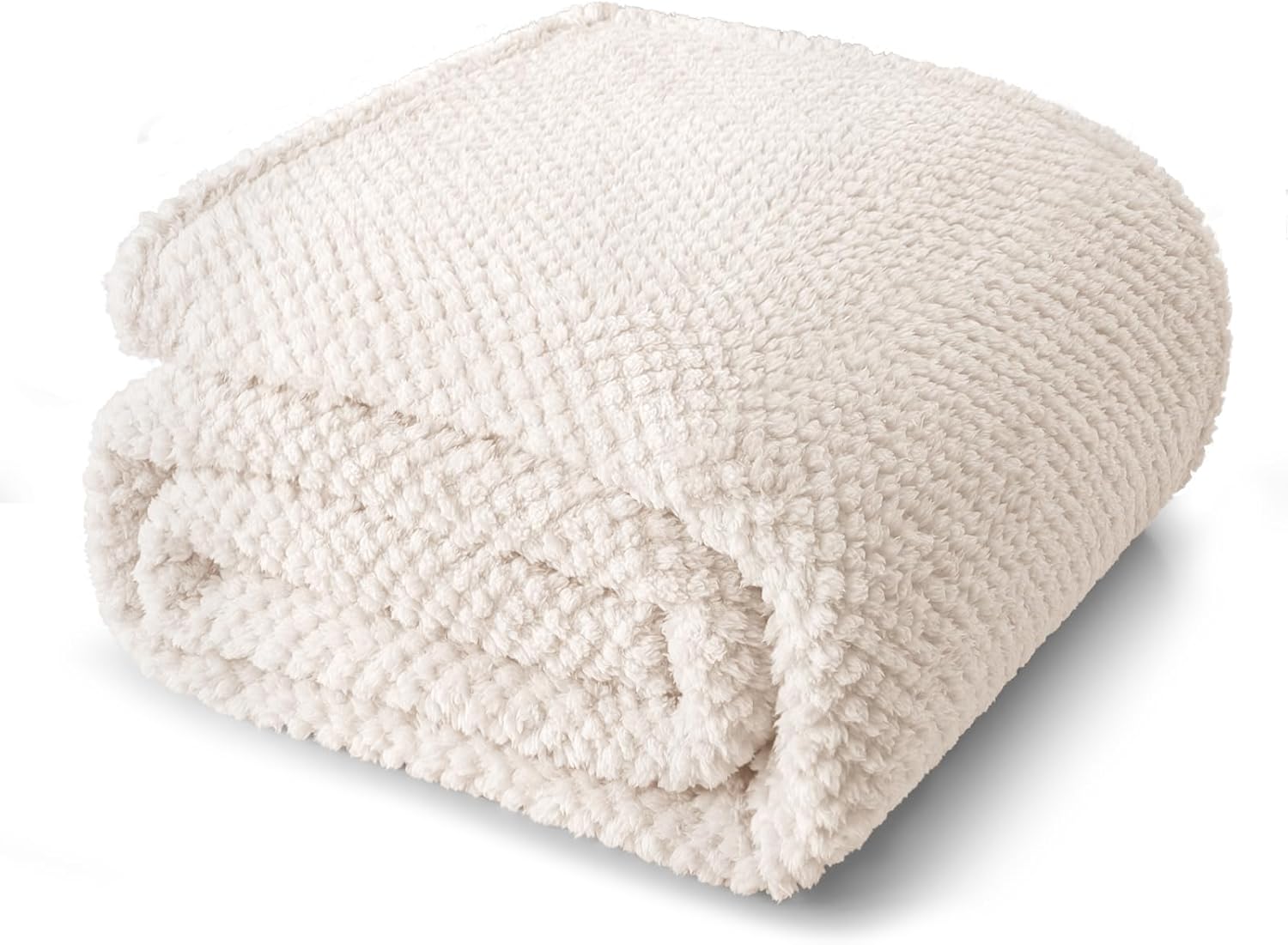 Whale Flotilla Soft Fleece Queen Size Bed Blanket, Ivory | 90x90 Inch, Suitable for Bed, Fluffy Fuzzy Jacquard Blankets for All Season, Lightweight and Cozy