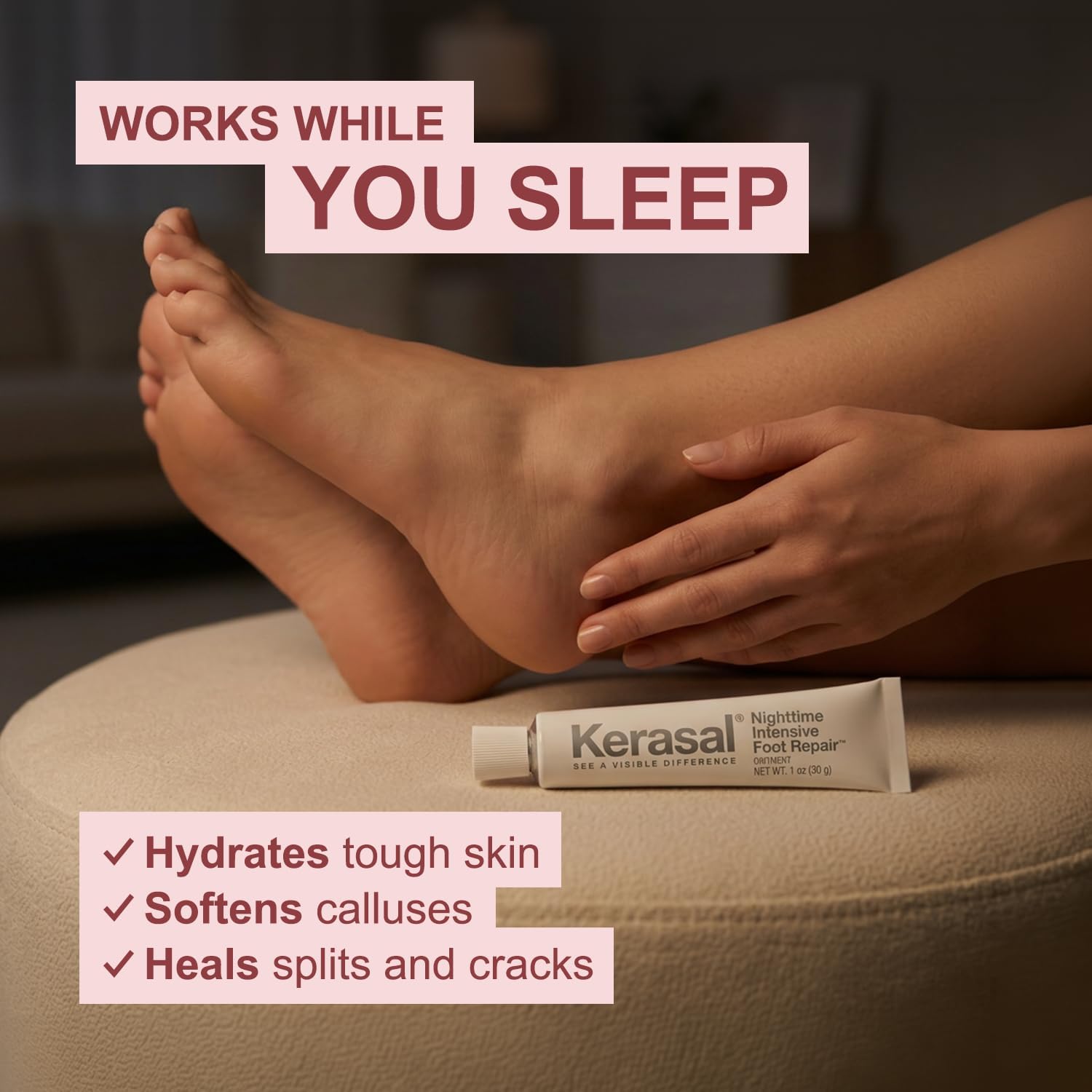 Kerasal Nighttime Intensive Foot Repair,Smooth Cracked Heels, Ointment, 1oz - Image 4