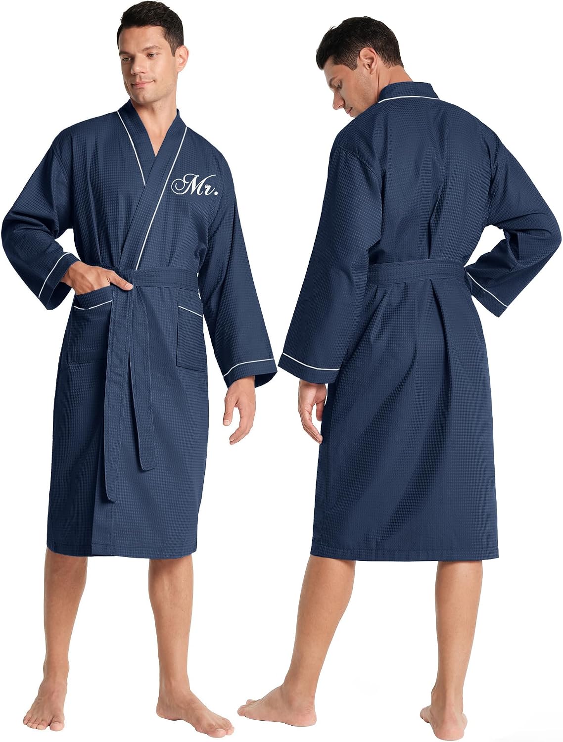 AW BRIDAL Mr and Mrs Waffle Knit Robe Set for Wedding Engagement Gifts | His and Hers Anniversary Matching Bathrobes for Couples, Bridal Shower Gifts for Bride and Groom, Newlywed, Women and Men - Image 5
