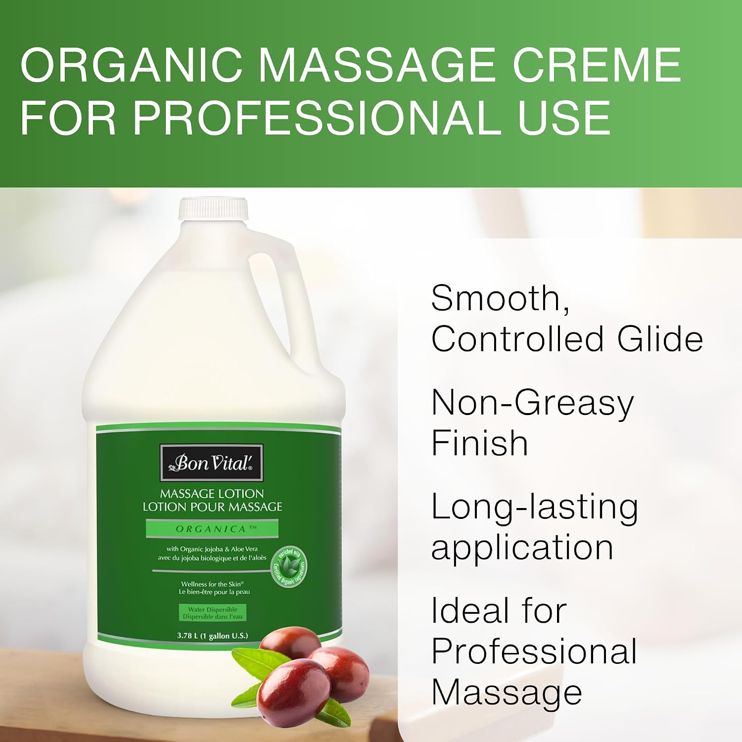 Bon Vital' Organica Massage Lotion, 1 Gallon, Certified Organic, Unscented | Certified organic massage lotion for massage therapy and bodywork - Image 3