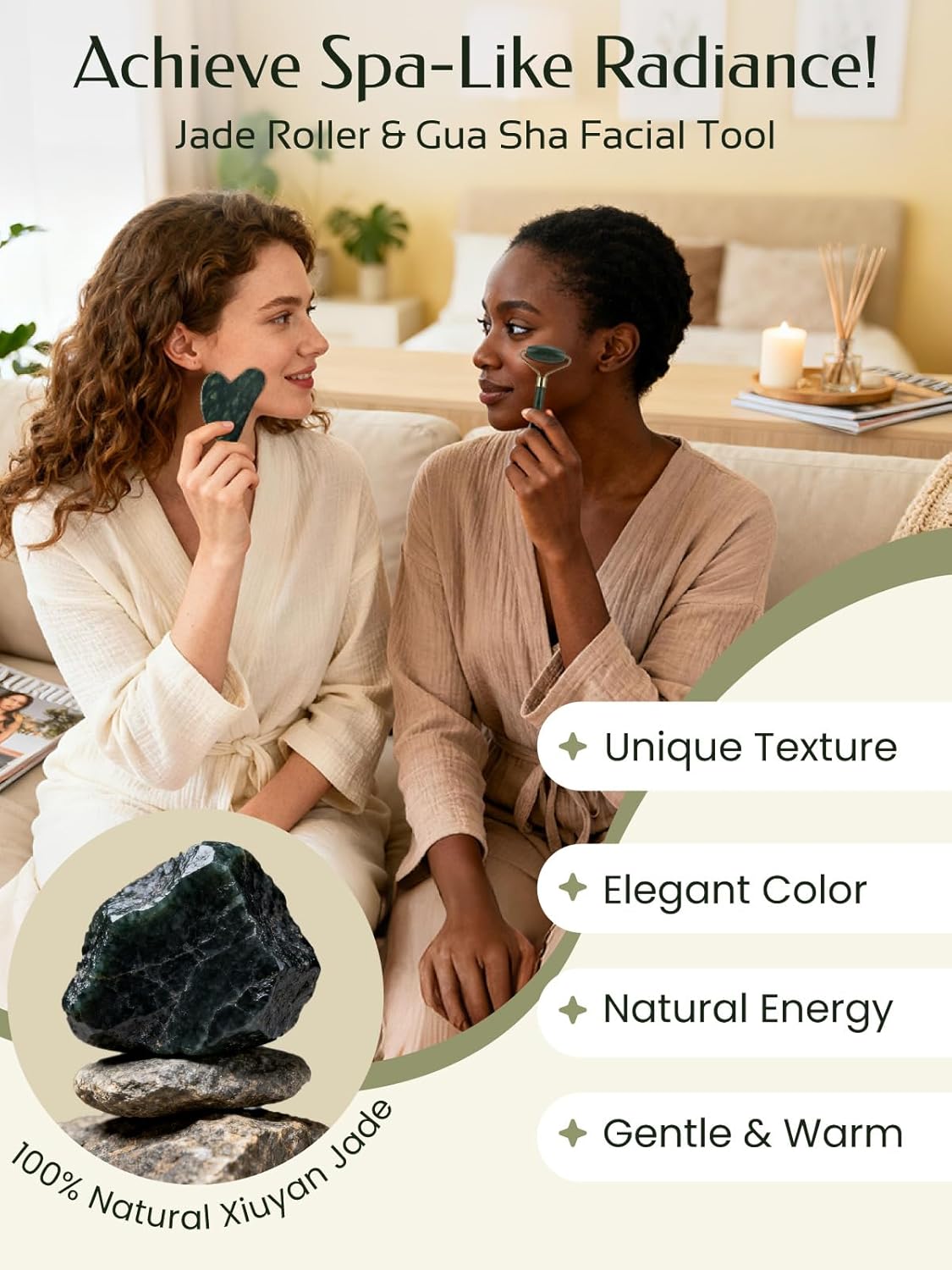 Face Roller & Gua Sha Facial Tools, Face Massager for Self Care, Jade Roller for face, Jawline Sculpting and Puffiness Reducing - Image 2