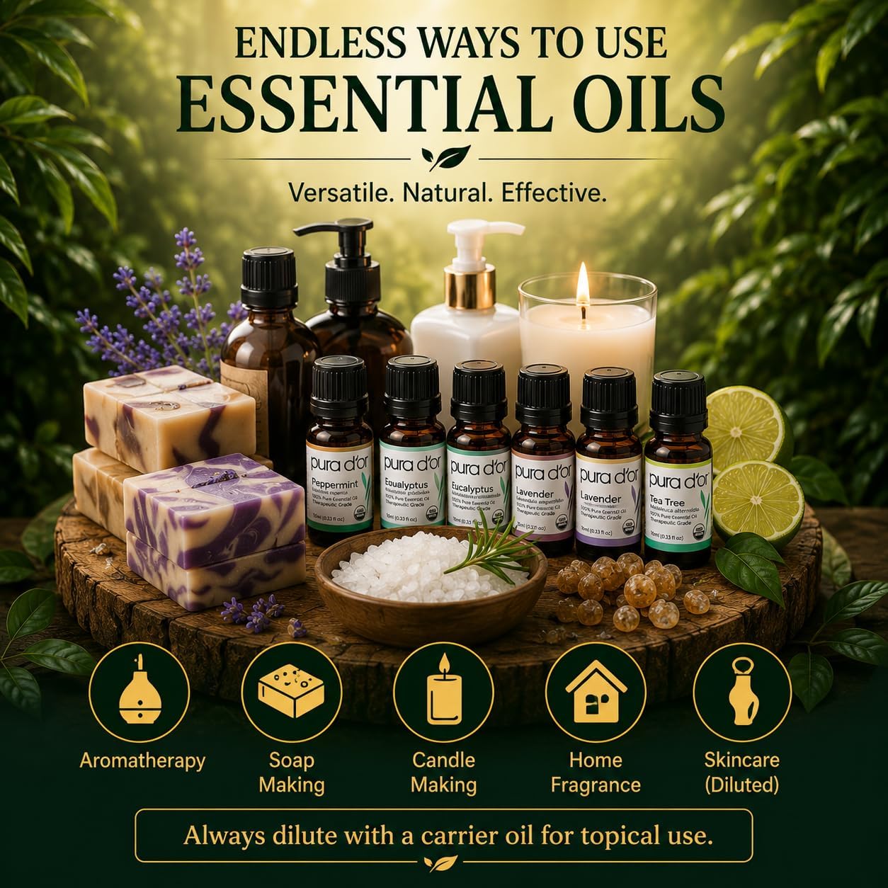 PURA D'OR Organic Perfect10 Essential Oils Aromatherapy Box Set, 10mL x10 | Diffuser Blends, Gift-Ready Wood Case, USDA Certified, 100% Pure, Massage, DIY Beauty, Home Fragrance, Relaxation Routine - Image 7