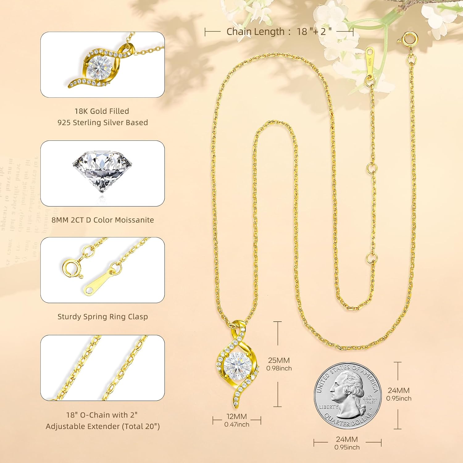 1-2 CT Infinity Moissanite Pendant Necklace for Women, 18K Gold Filled 925 Sterling Silver Jewelry, Anniversary Birthday Christmas Valentines Gifts for Wife Mom Her with LED Light-Up Gift Box - Image 4