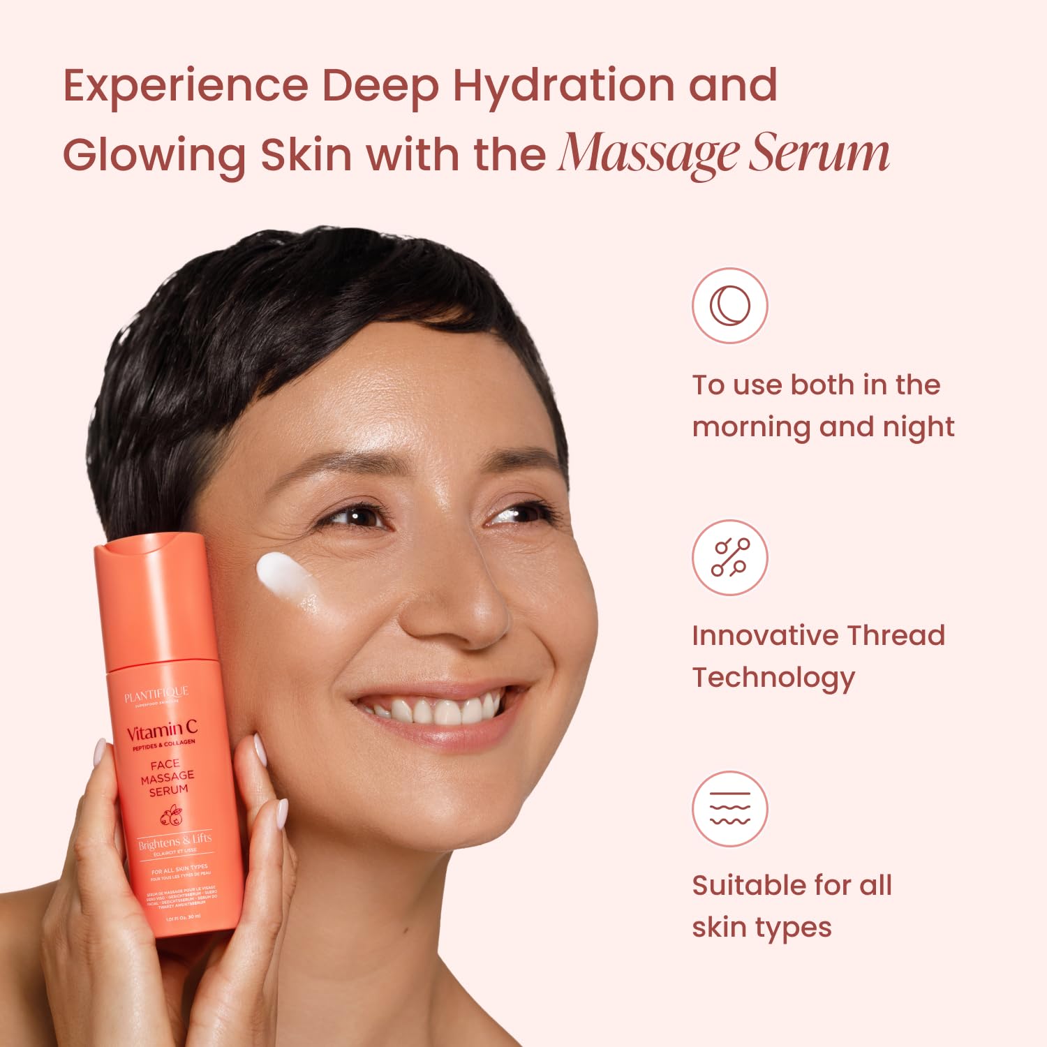 PLANTIFIQUE Massage Set: Rose Quartz Gua Sha & Vitamin C Face Serum Korean | Face Serum with Collagen and Peptides for Hydrated & Glowing Skin (1.01 fl.oz), Skincare Gifts for Women, Moms, Teens - Image 3