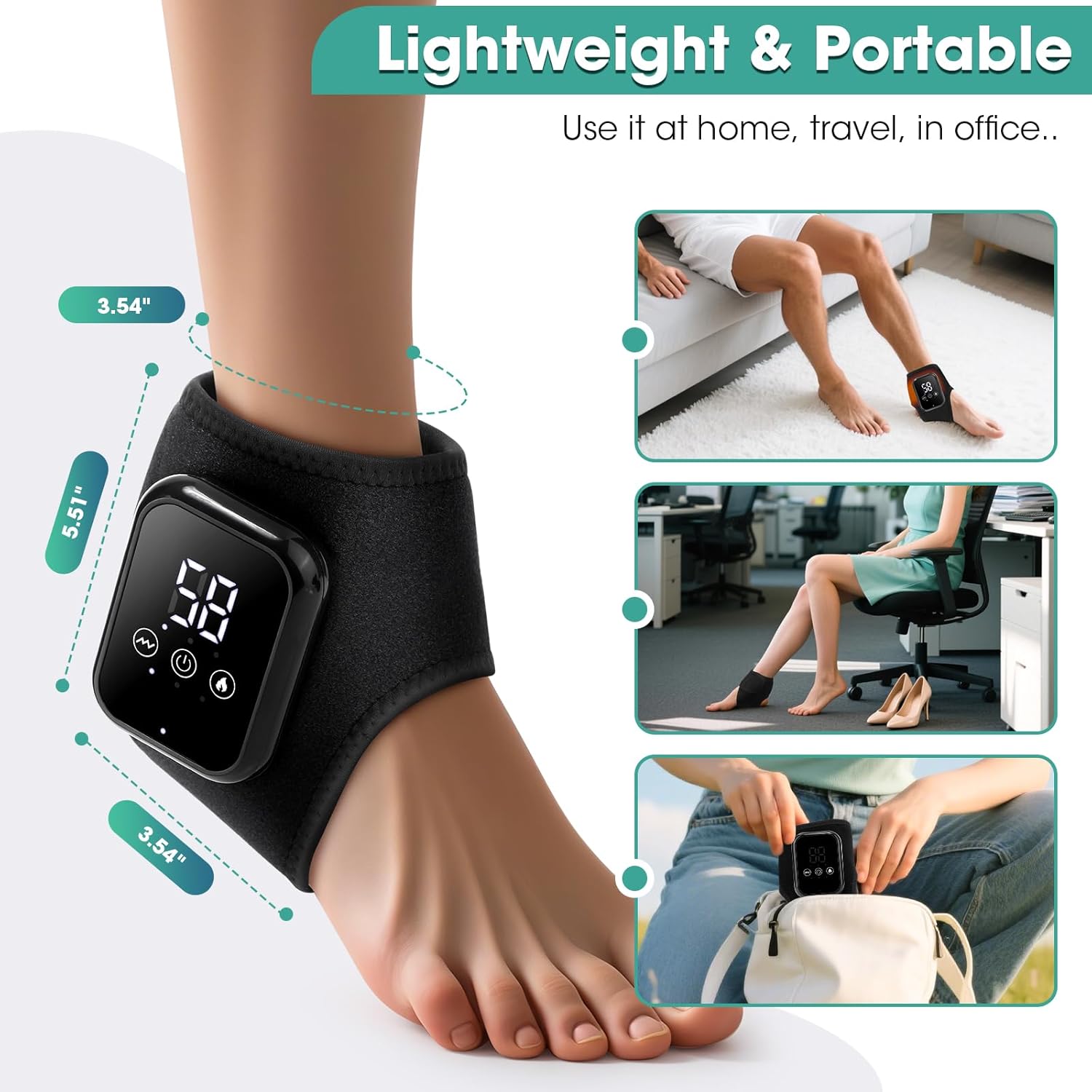 Foot Massager for Neuropathy, Rechargeable Ankle Heating Pad with Massage for Circulation, Foot and Ankle Massager for Pain Relief, Suitable for Reduce Fatigue and Plantar Fasciitis, Travel & Home Use - Image 7