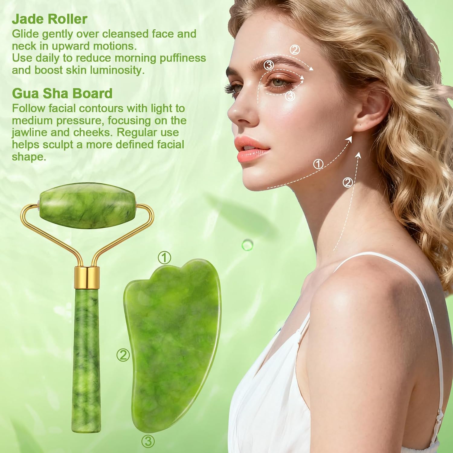 6Pcs Jade Roller for Face,Gua Sha Facial Tools for Women Natural Face Roller Massager Tool for Skincare, Makeup - Image 6