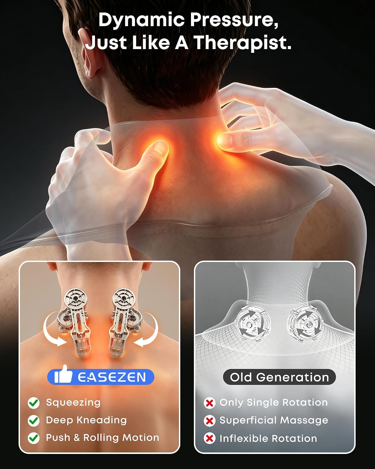 EaseZen Cordless Neck Massager with Heat for Pain Relief Deep Tissue | 4D Shiatsu Deep Kneading Neck and Shoulder Massager for Back & Waist, Portable & Rechargeable, Home Office Travel Use - Image 4