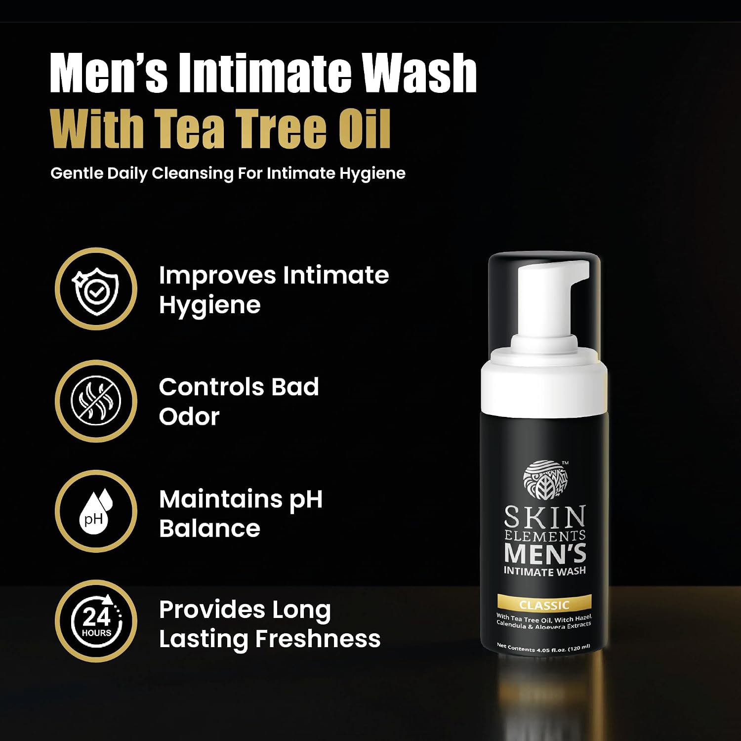 Skin Elements Men’s Intimate Wash | Tea Tree Oil & Aloe Vera | 4.05 Fl Oz - Image 2