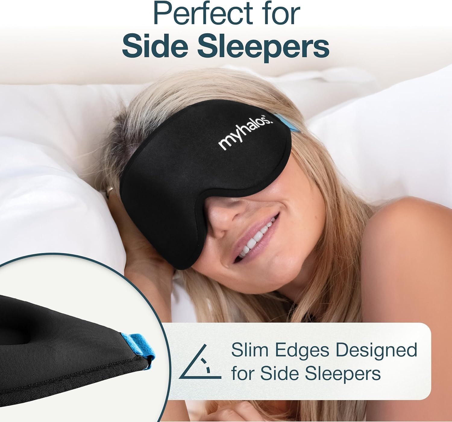 MyHalos® Sleep Mask for Men and Women, 3D Blackout Eye Masks for Sleep | Sleeping Mask, Blindfold, Zero Pressure, Breathable, Side Sleepers &Eyelash Friendly, Night & Travel Eye Mask (Black) - Image 2