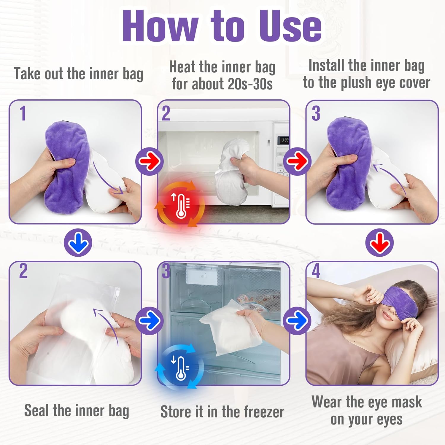 Cooling & Heated Eye Mask, Weighted Eye Mask for Sleeping, Purple | Warm Compress for Eyes, Microwavable Reusable Hot & Cold Eye Mask for Dry Eyes, Sleep Mask for Home, Office, Gifts for Women - Image 6