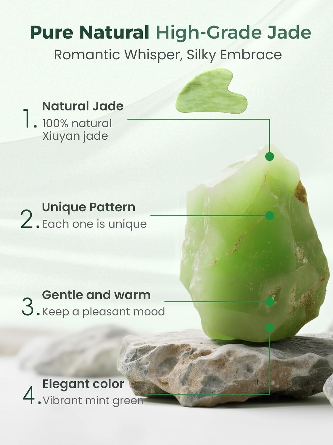 Gua Sha Facial Tools, Natural Jade Stone Guasha Tool for Face Acupuncture Therapy Trigger Point Treatment, Gua Sha Scraping Massage Tool - Image 3