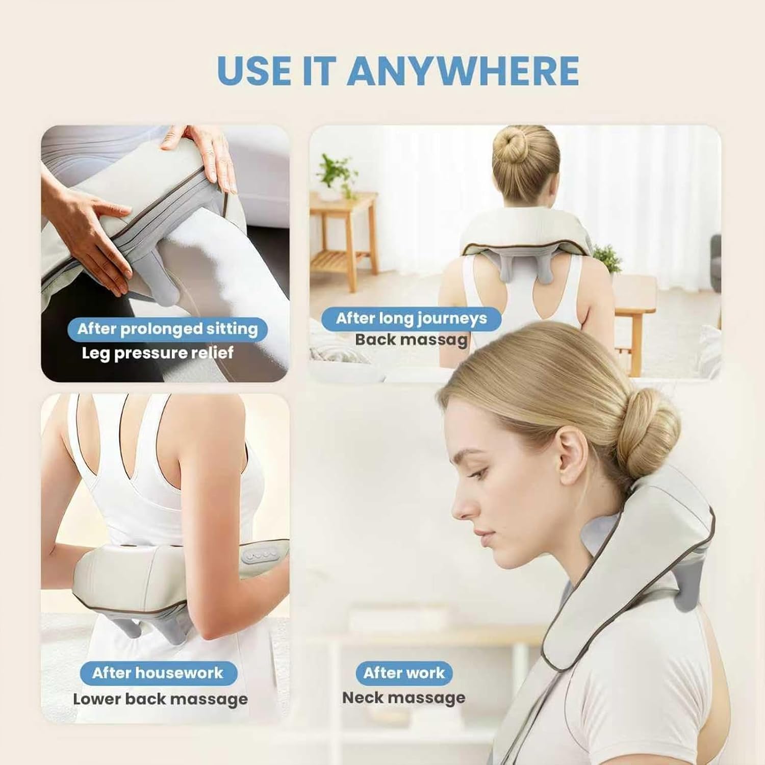 Wireless Neck and Shoulder Massager with Heat-4D Shiatsu Deep Tissue | 42℃ Warm Compress, Portable for Home, Office, Travel, Relaxation & Tension Relief - Image 7