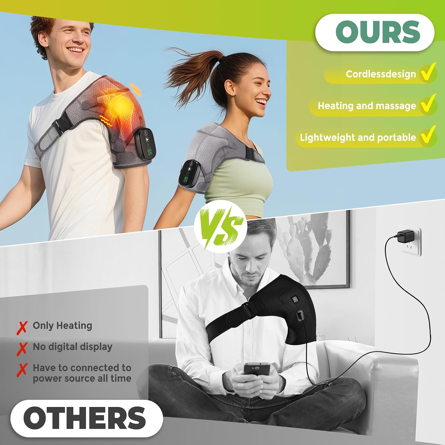 Cordless Shoulder Heating Pad, FSA Eligible Heated Shoulder Massager | 3 Vibration and Heating Modes, Breathable Fabric, HD Display, 5000mAh Battery, Adjustable Size, for Rotator Cuff - Image 6