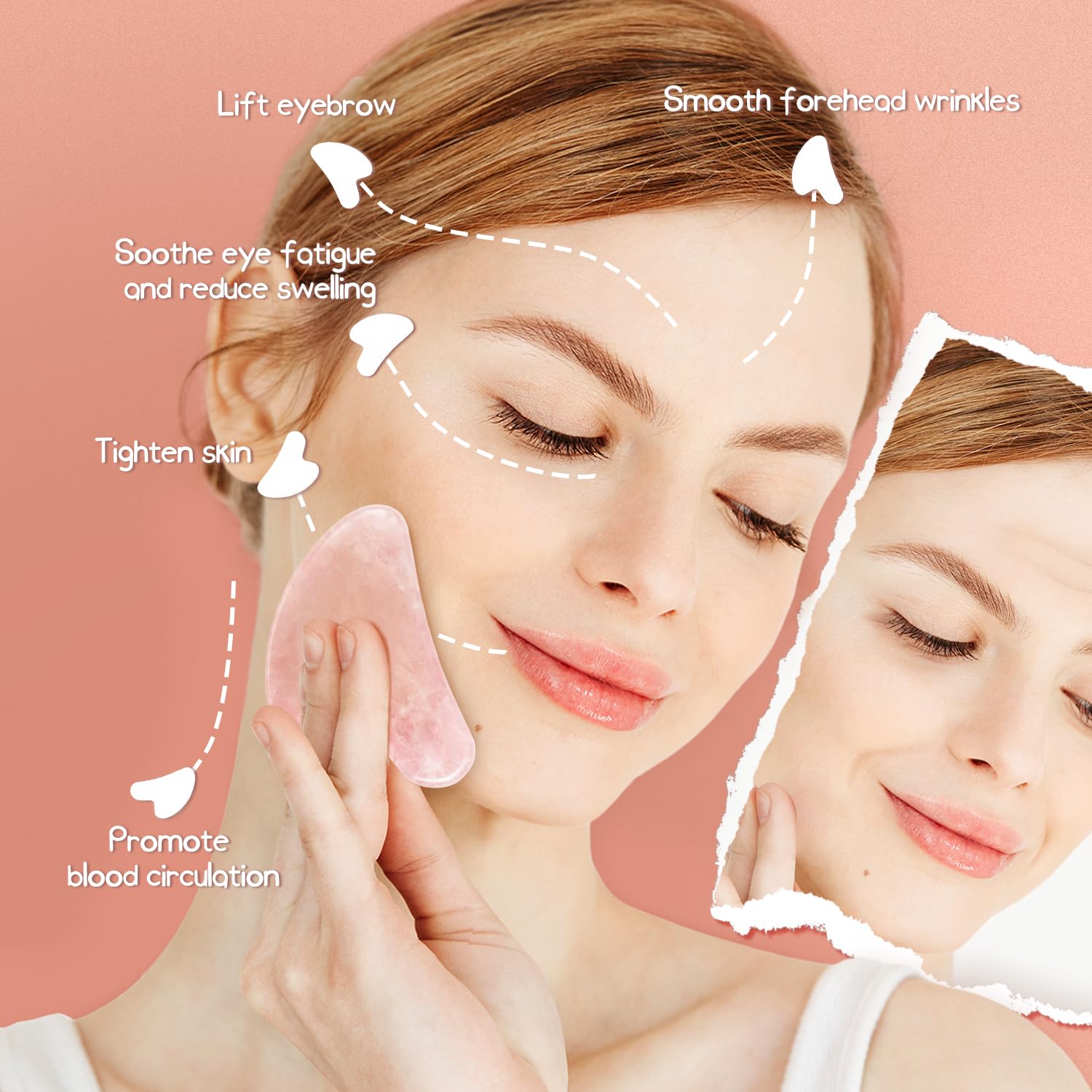 Rose Quartz Gua Sha Facial Tool, 100% Genuine Guasha Stone | Face Massage Tool, Naturally Cooling, Heart-Shaped, Jawline Sculptor, Face, Neck & Body, Ideal Daily Skincare Gift - Image 2