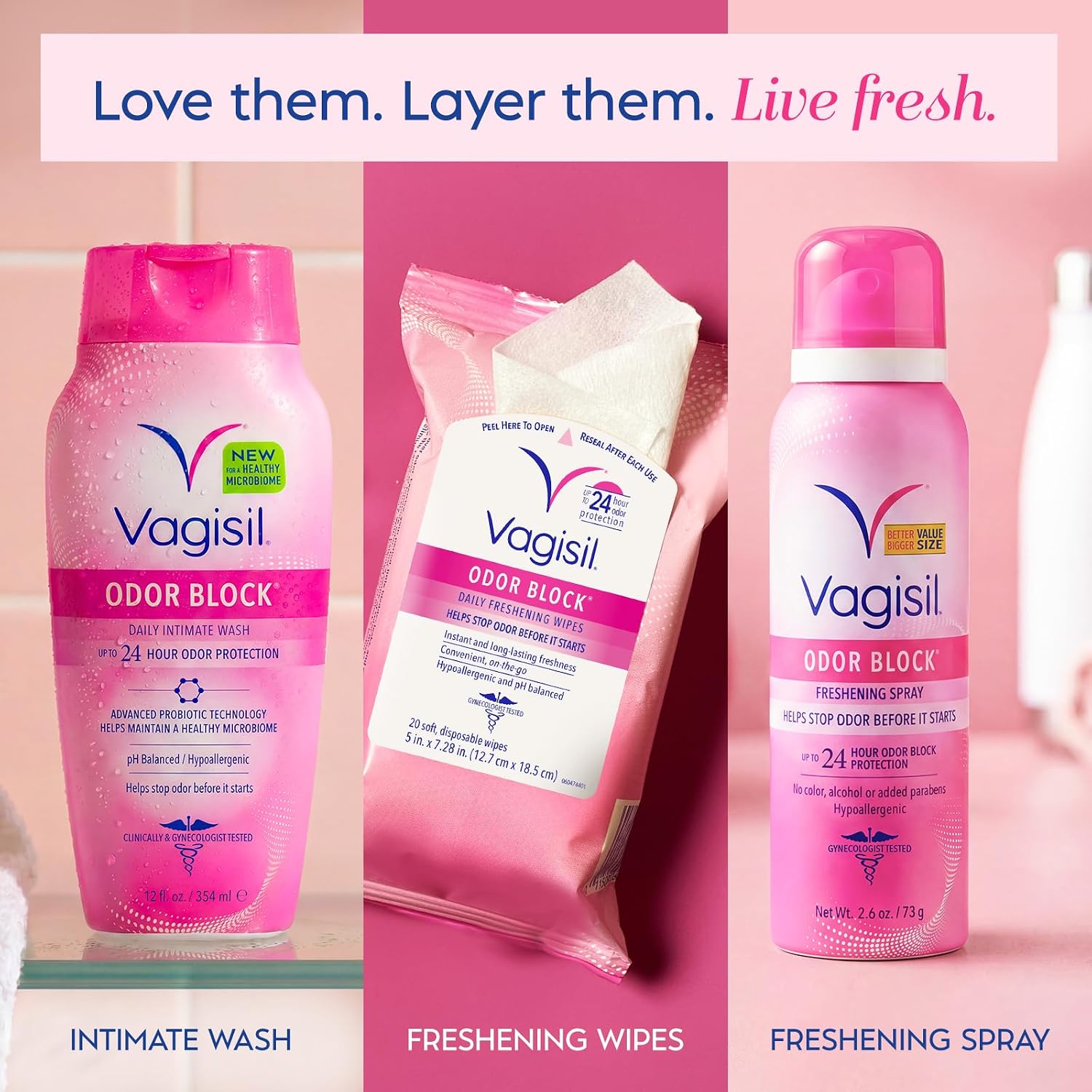 Vagisil Odor Block Daily Freshening Wipes for Feminine Hygiene in Resealable Pouch, Gynecologist Tested & Hypoallergenic, 20 Wipes (Pack of 3) - Image 7