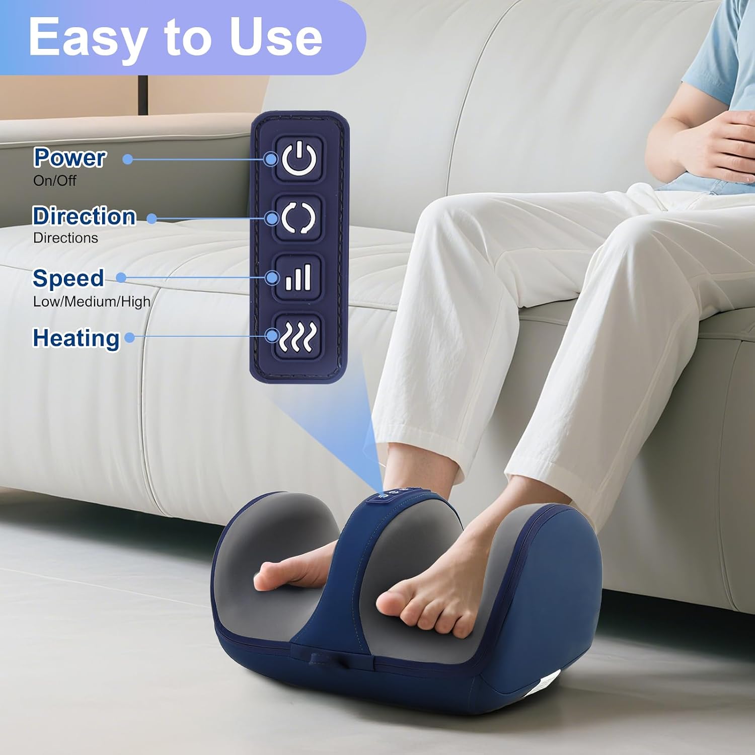 Foot Massager with Heat, Electric Foot and Calf Roller Massager, Blue | Deep Tissue Massage, Relief for Plantar Fasciitis & Neuropathy,Foot Pain Relief,Ideal Gifts for Women & Men - Image 3