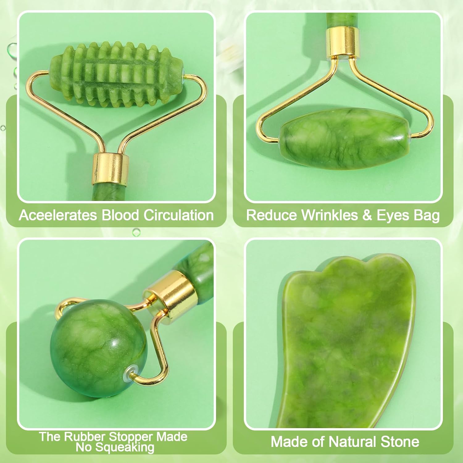 6Pcs Jade Roller for Face,Gua Sha Facial Tools for Women Natural Face Roller Massager Tool for Skincare, Makeup - Image 3