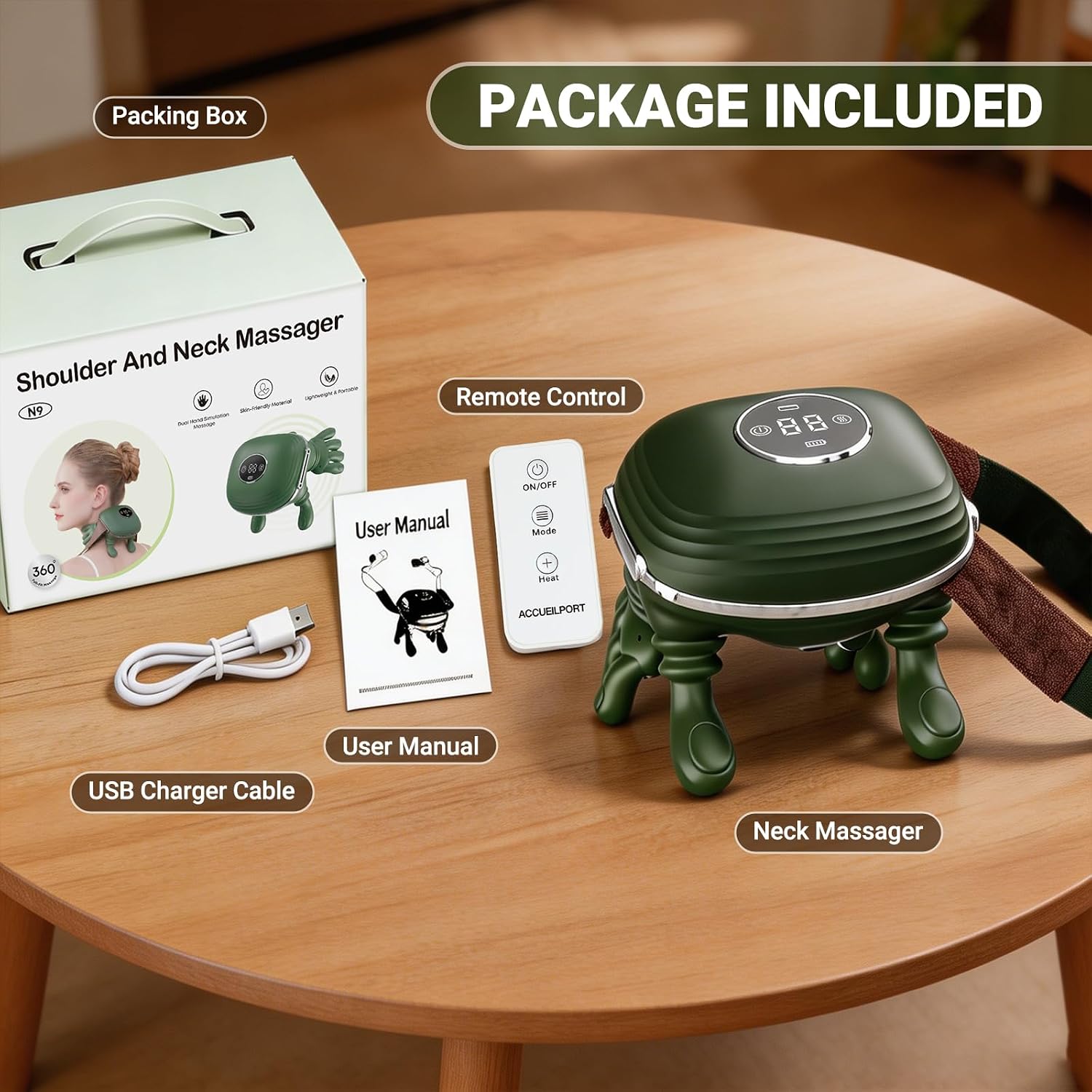Vinid Neck Massager with Heat, Bionic Shiatsu Neck and Shoulder Massager with 4D Kneading Fingers,LCD Display & Remote Control, Neck Massager for Pain Relief Deep Tissue, Mothers Day(Green) - Image 5