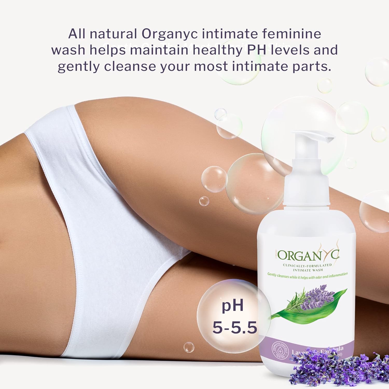 Organyc Feminine Intimate Wash for Sensitive Skin, 250 ml, pH-Balanced Cleanser with Organic Lavender & Botanical Extracts - Image 3