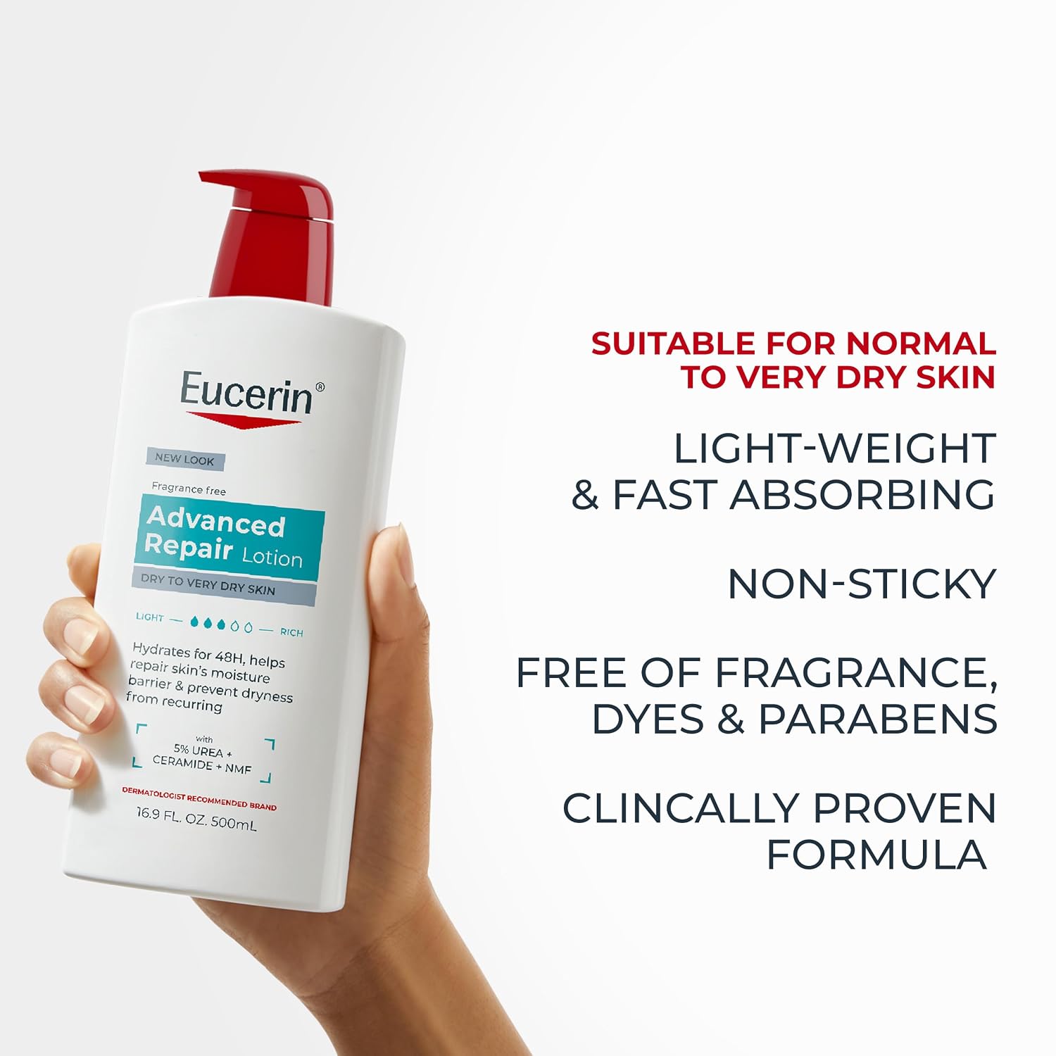 Eucerin Advanced Repair Lotion, Urea Enriched, 16.9 FL OZ - Image 8