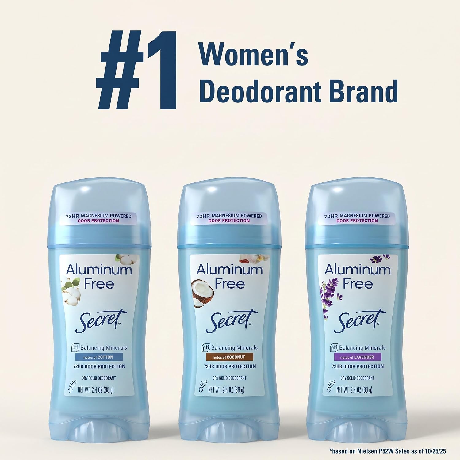 Secret Aluminum Free Deodorant for Women, 48hr Odor Protection, Free of Parabens Dyes Talc & Baking Soda, PH Balancing Minerals, Dry Solid, Cotton Scent, 2.4 oz - Image 9