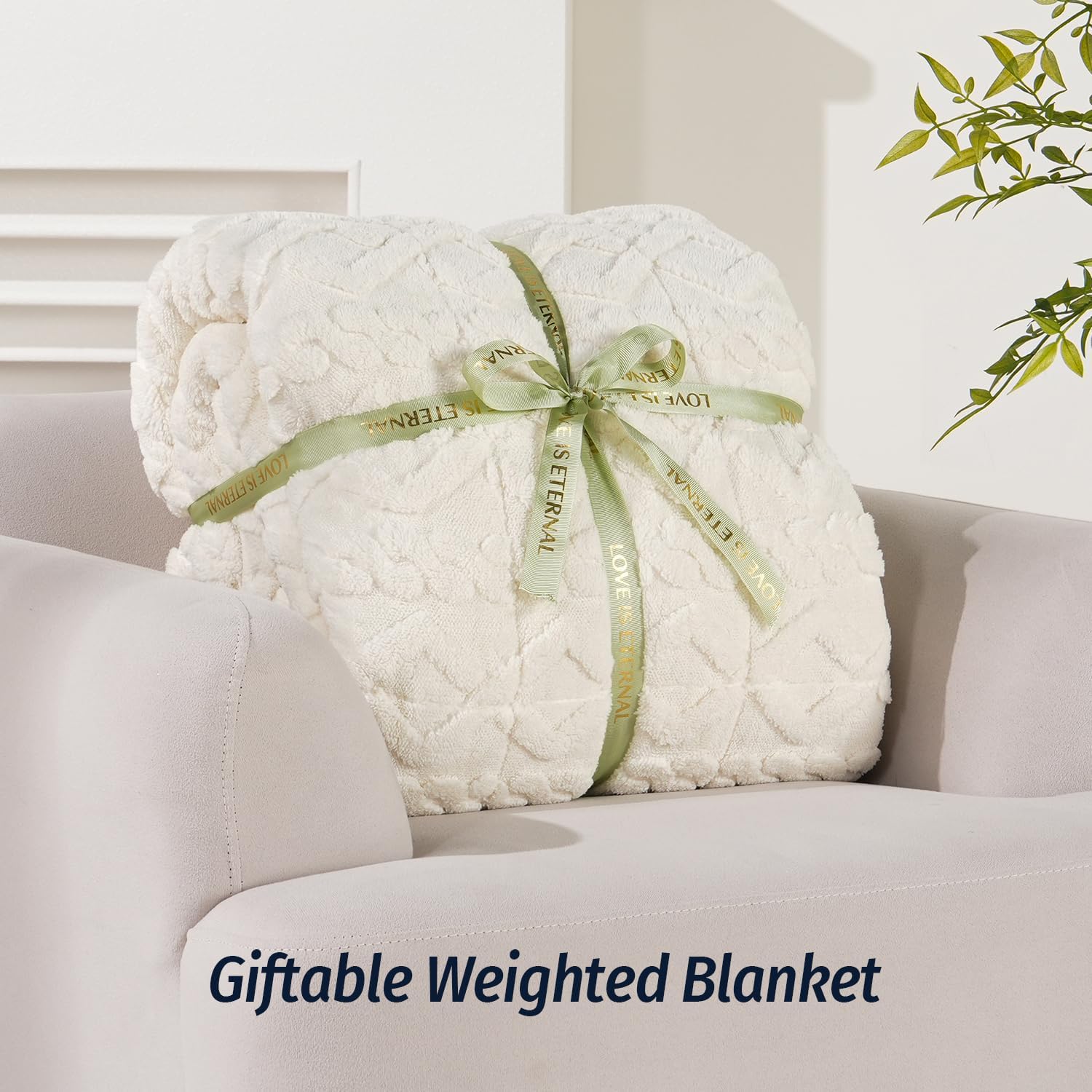 Weighted Blanket for Adults Twin Size 15 lbs 48" x 72" Cream White | Boost Sleep Quality, Relax Body & Mind, Dual Sided Soft Fuzzy Heavy Throw Blankets, Jacquard Knitted, Chunky Warm Fluffy - Image 6