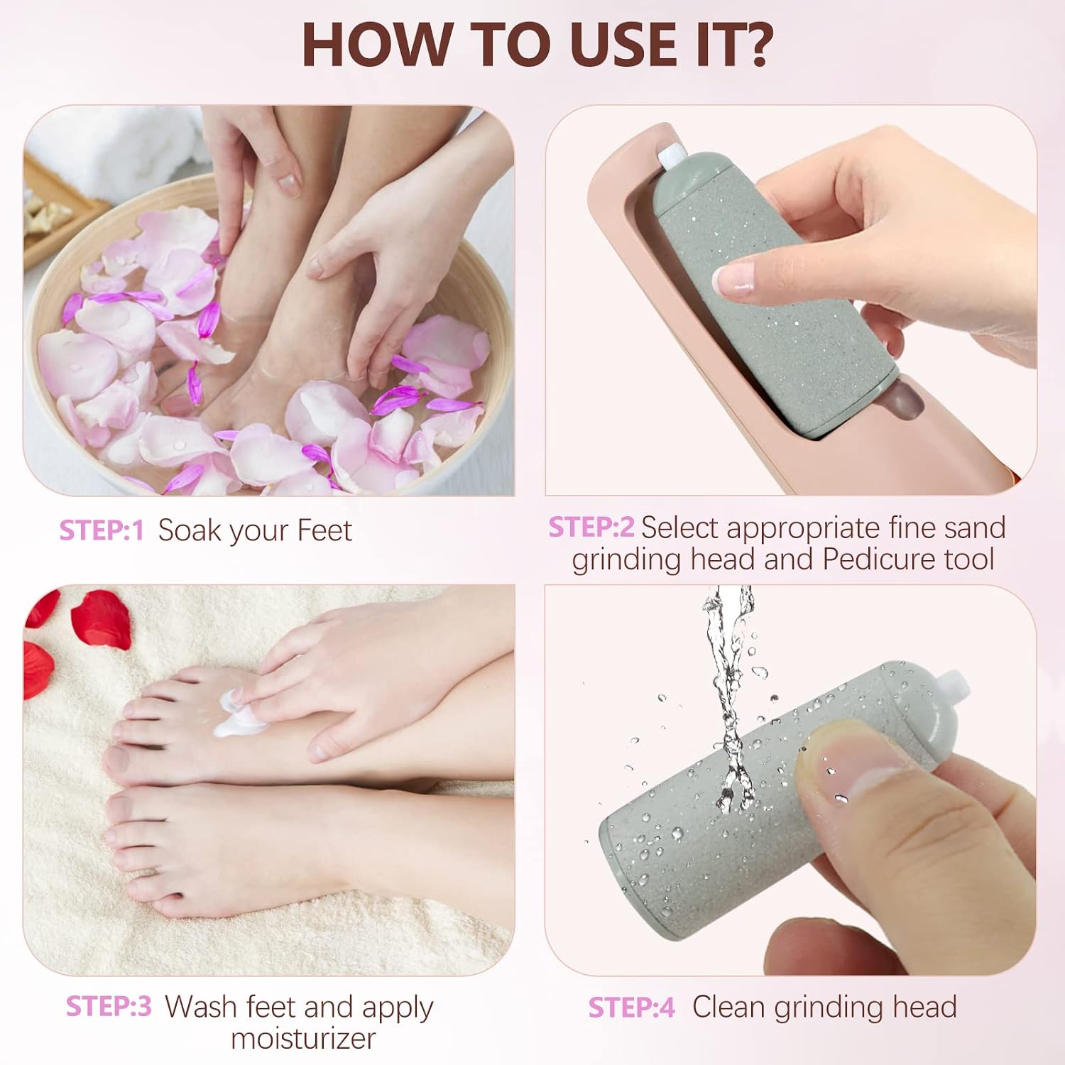 Electric Callus Removers for Feet, Haootadiy Electric Foot Callus Remover Pedicure Kits Rechargeable with12 in 1, Removes Dry Skin for Smoother Feet, Foot Care for Dead Skin Ideal Gift, Assorted - Image 6