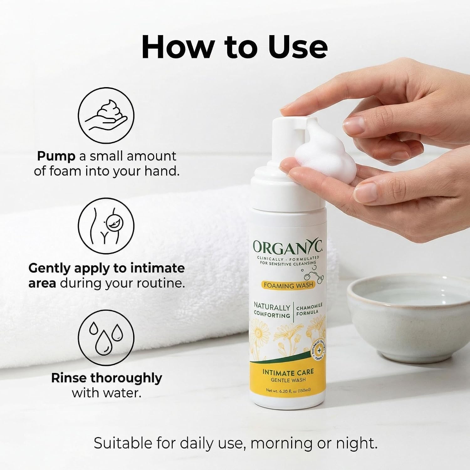Organyc Intimate Foaming Wash for Women, Sensitive Skin Care, Certified Organic Ingredients, pH Balanced, Chamomile & Calendula, Gentle Daily Cleanser, 6.08 fl oz - Image 5