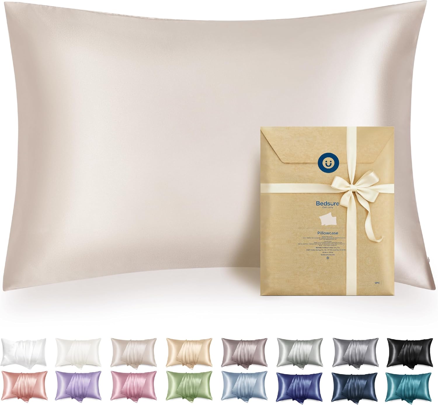 Bedsure Satin Pillowcase with Zipper, Similar to Silk Pillow Cases 2 Pack, Beige Standard Size Satin Pillow Case, Silky & Soft Pillow Covers, Valentines Day Gifts for Women Men, 20x26 Inches