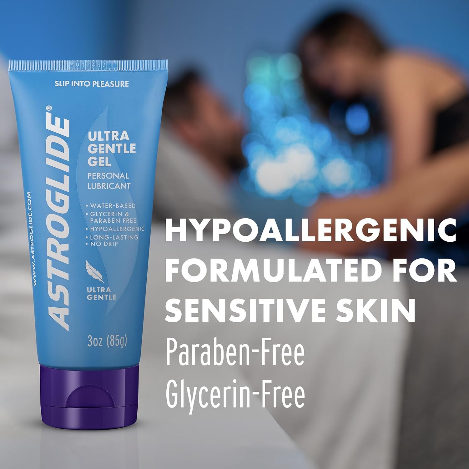 ASTROGLIDE Ultra Gentle Gel Lube, Hypoallergenic, 3 Fl Oz, Travel Size | Water-based ultra gentle hypoallergenic gel without glycerin or parabens. Thicker formula safe for toys and latex condoms. - Image 2