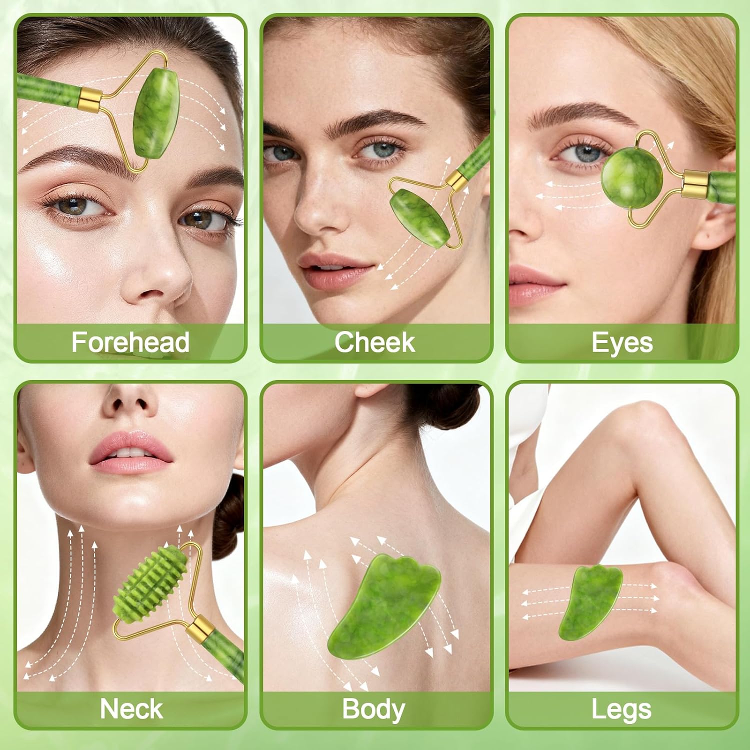6Pcs Jade Roller for Face,Gua Sha Facial Tools for Women Natural Face Roller Massager Tool for Skincare, Makeup - Image 2