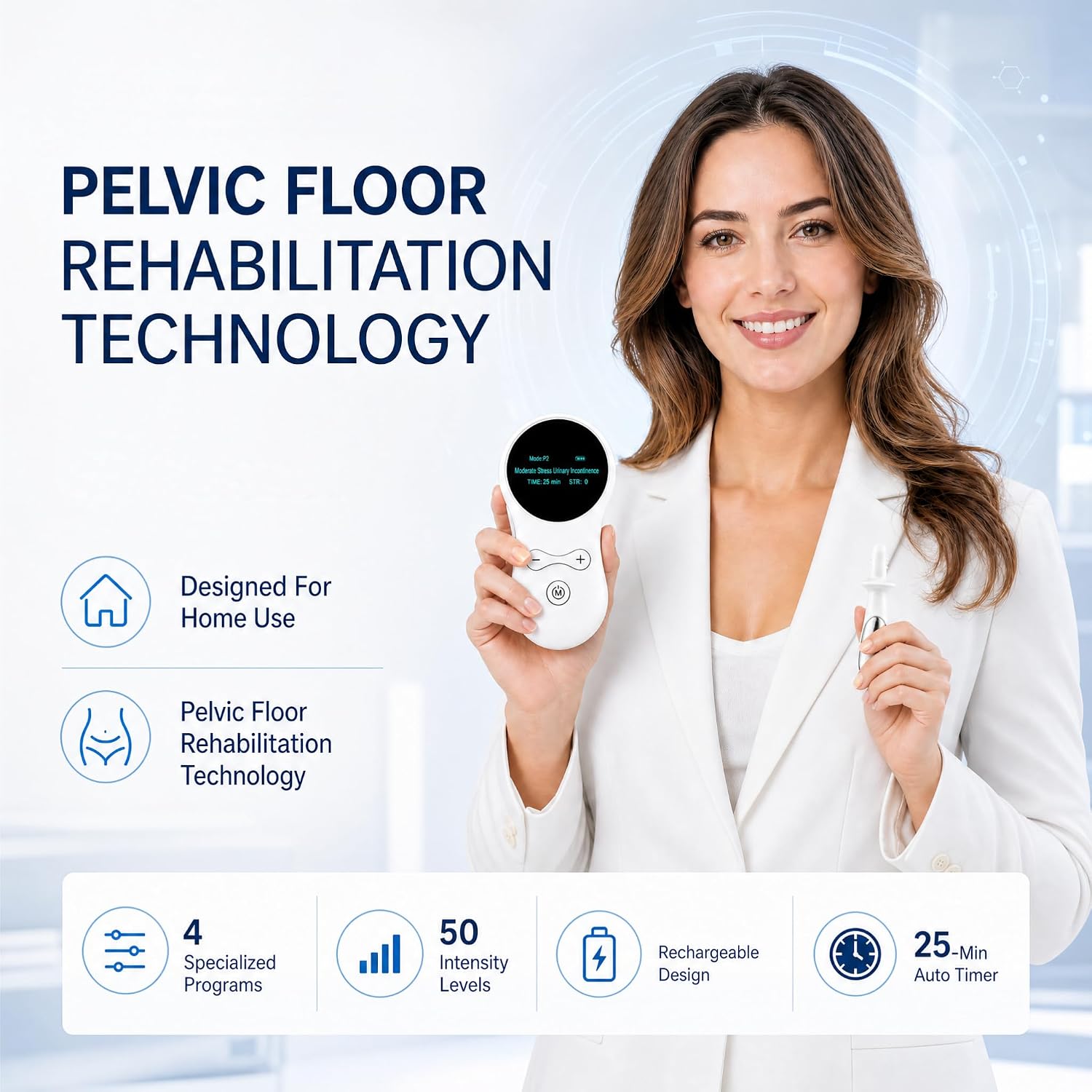 Pelvic Floor Rehabilitation Therapy Device for Women, Smart Kegel Exerciser, 4 Modes & 50 Intensity Levels, Rechargeable Pelvic Floor Muscle Trainer for Stress & Urge Urinary Incontinence, Auto Timer | FDA-Cleared Pelvic Floor Rehabilitation Device - Image 8
