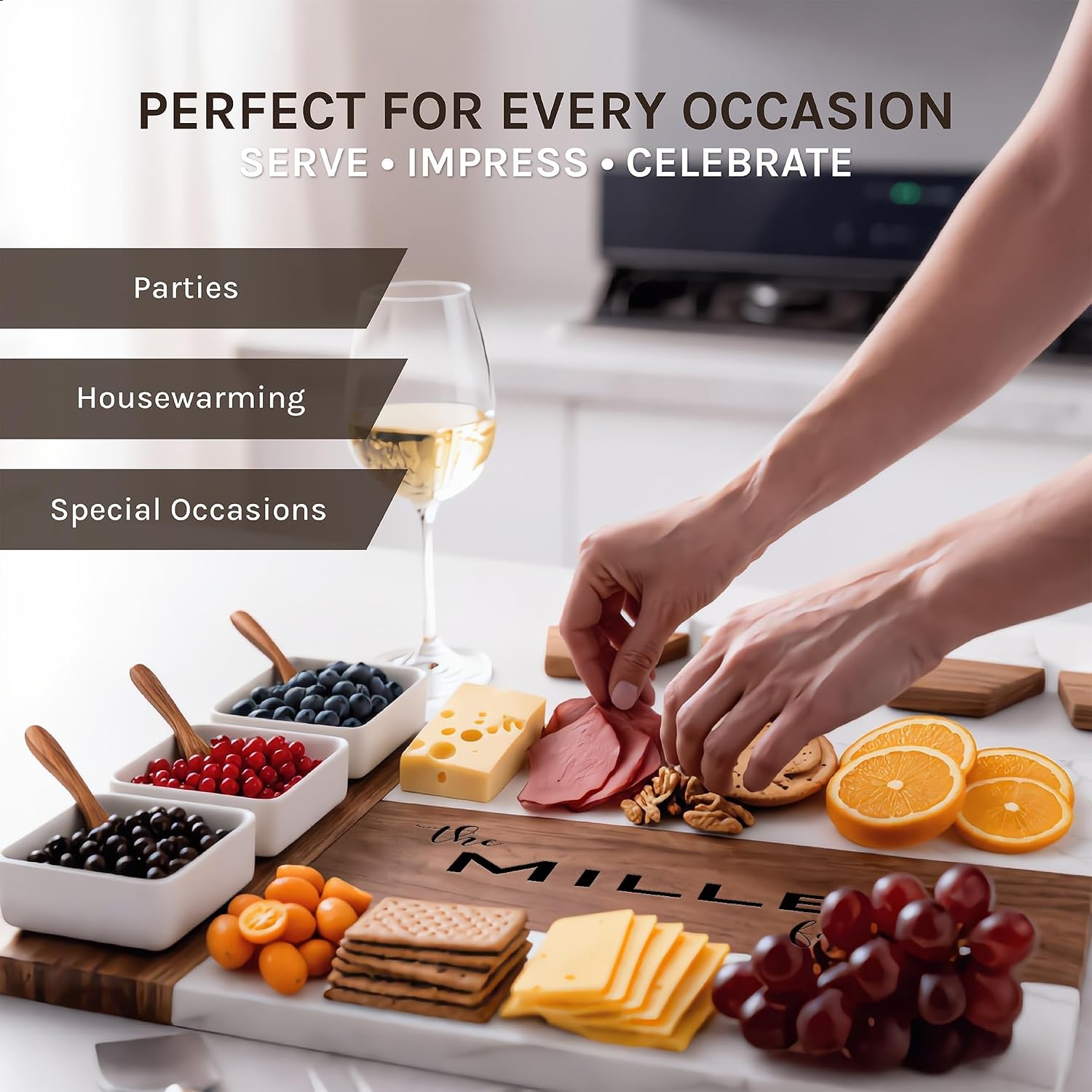 Personalized Charcuterie Board Set - Custom Engraved Wooden Marble Cheese Board with Knife Set - Best Wedding Gift for Couples, Bridal Shower, Engagement, Anniversary, Housewarming & Gift for Parents - Image 8